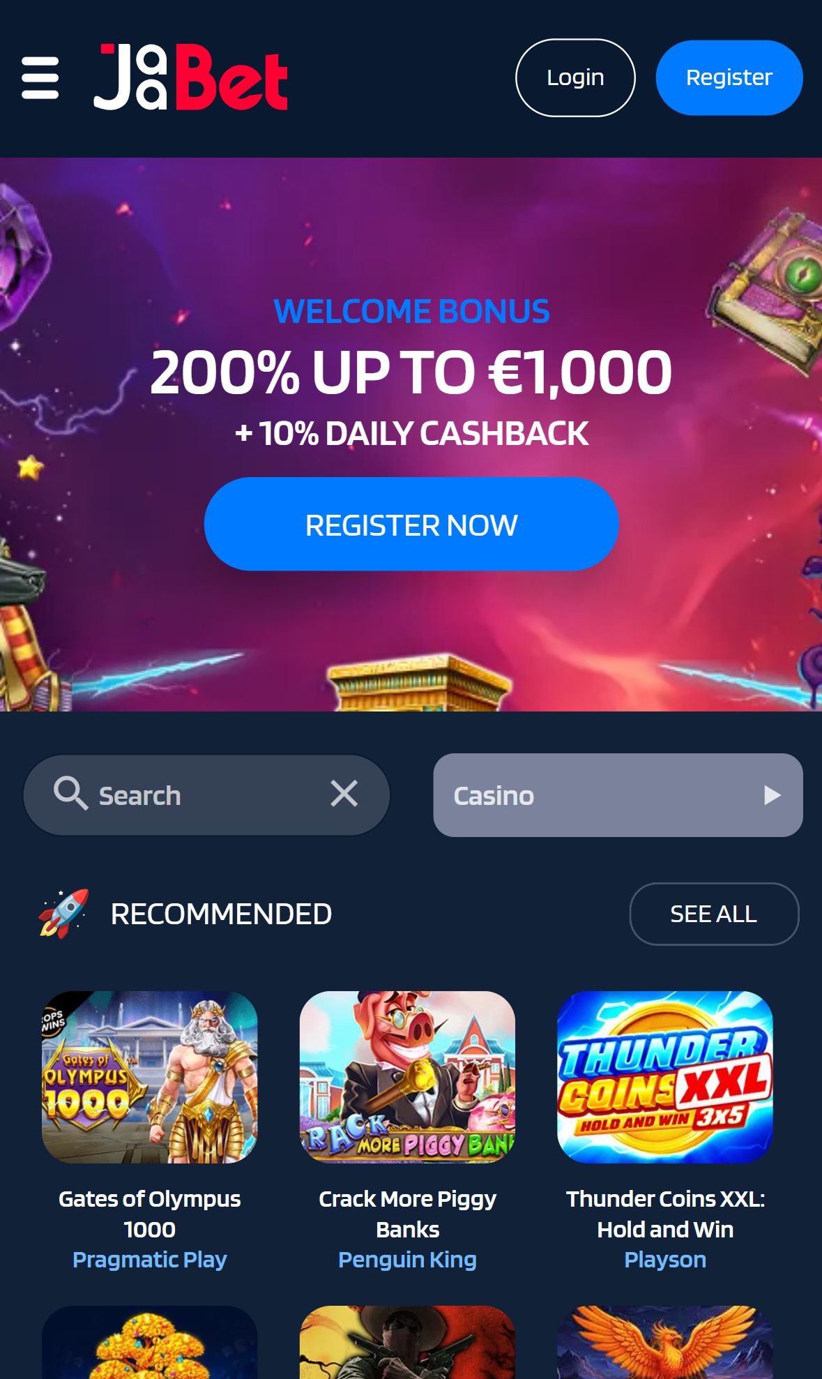 Jaabet — Homepage (Mobile)