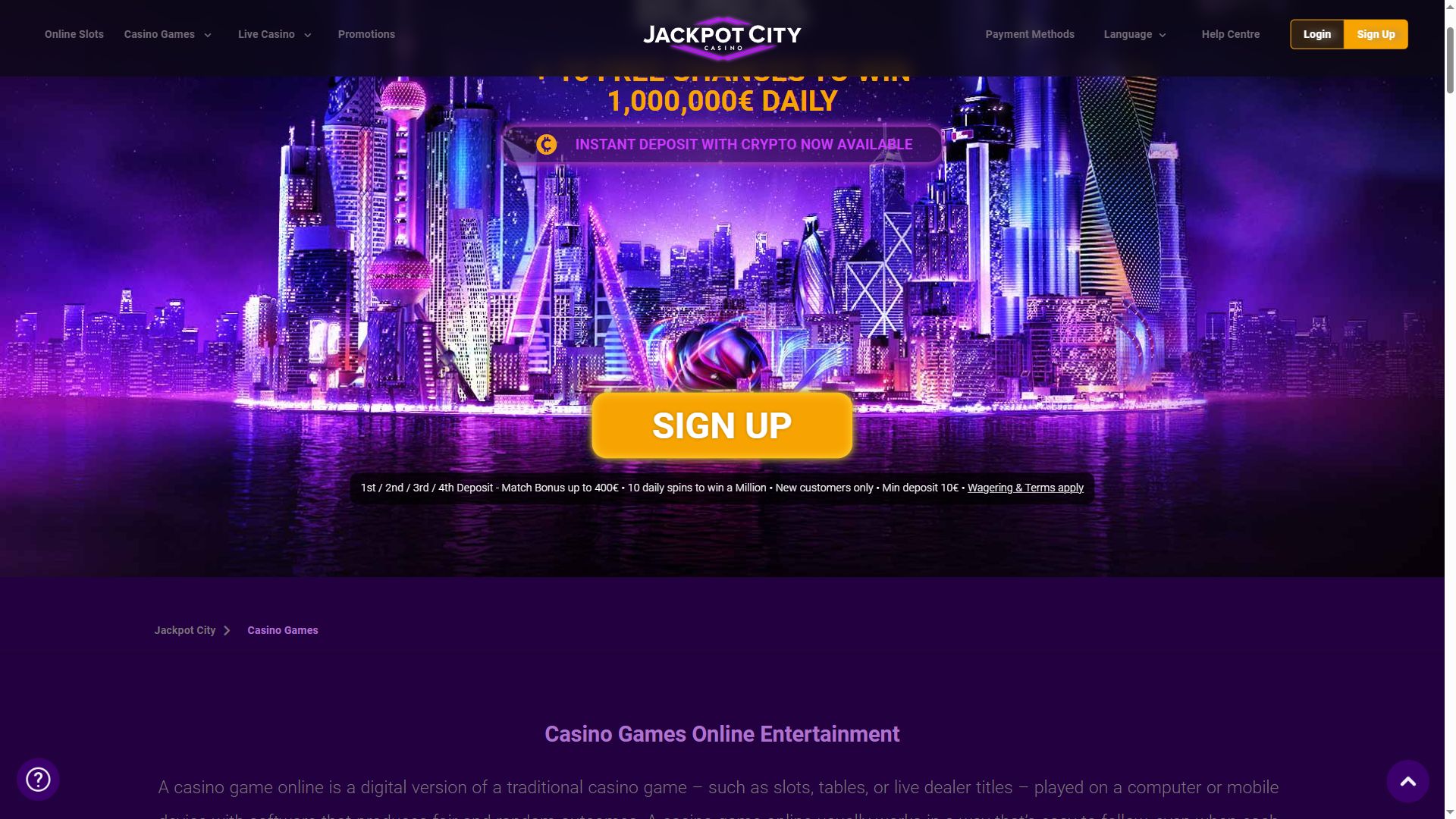 Jackpot City Casino — Lobby (Desktop)