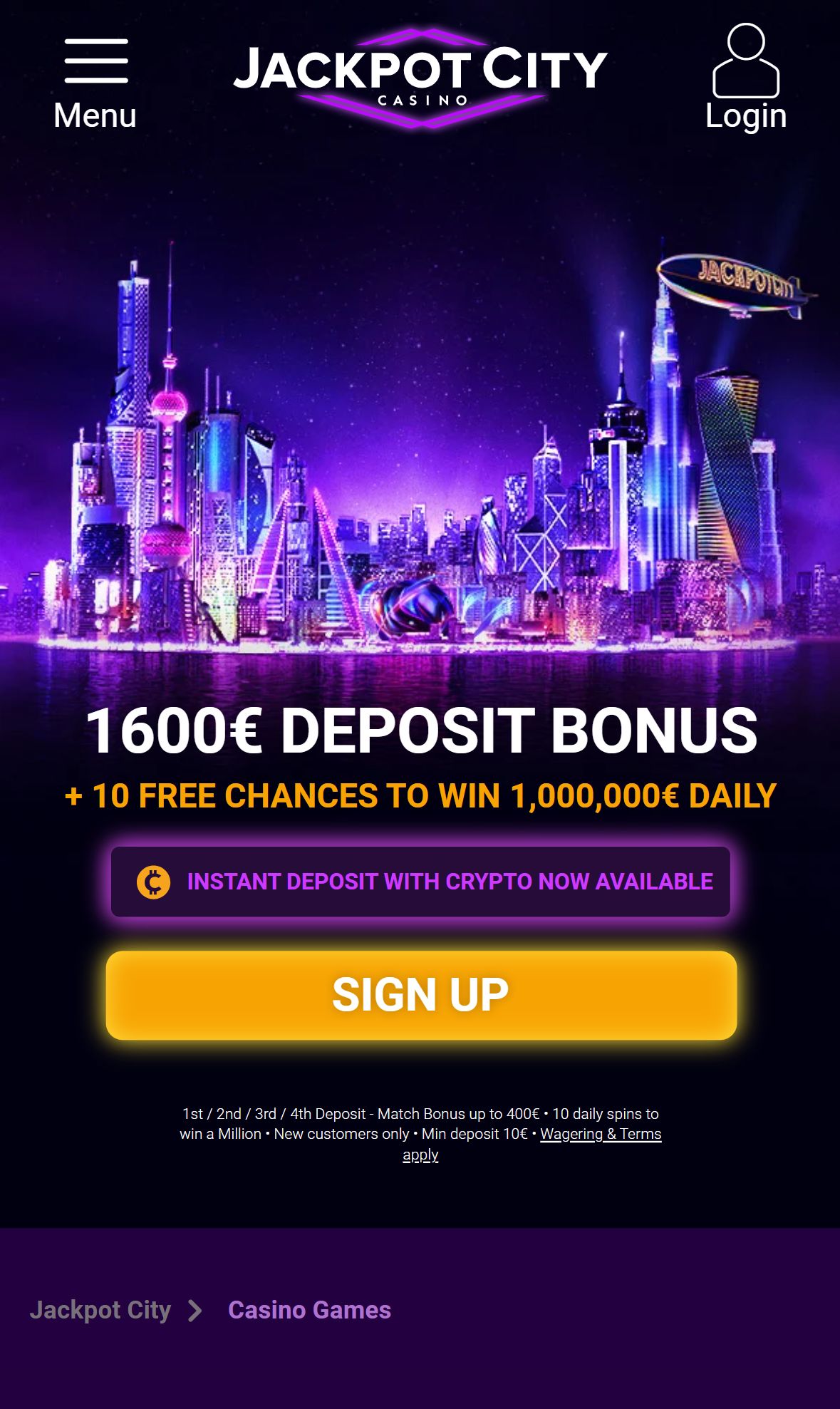 Jackpot City Casino — Lobby (Mobile)