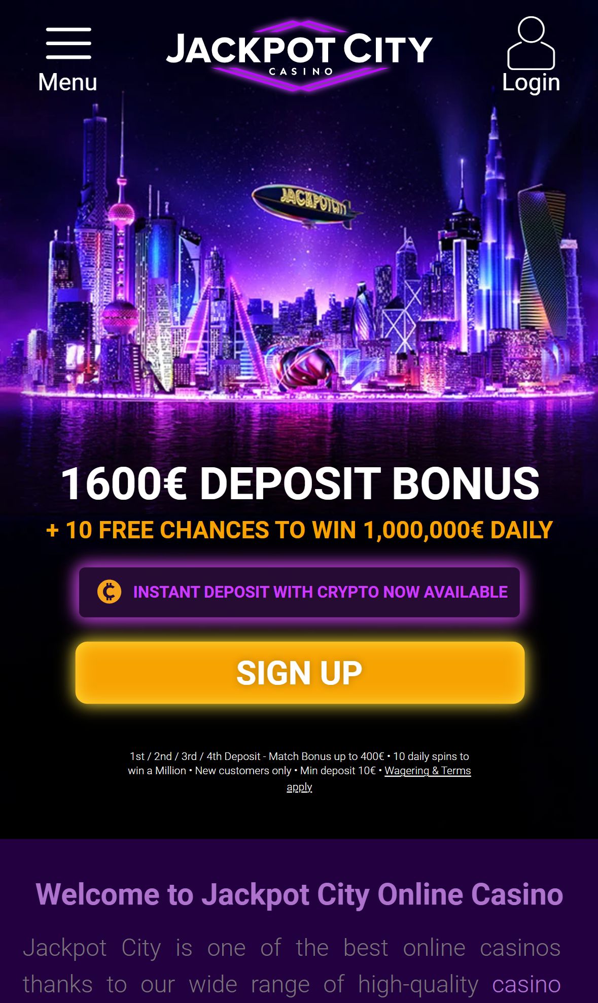 Jackpot City Casino — Homepage (Mobile)