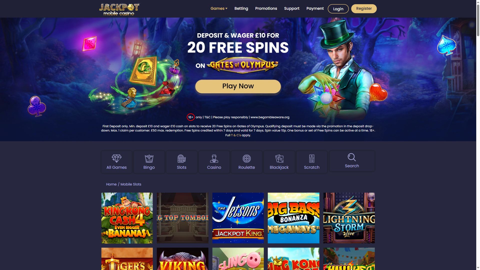 Jackpot Mobile Casino — Lobby (Desktop)