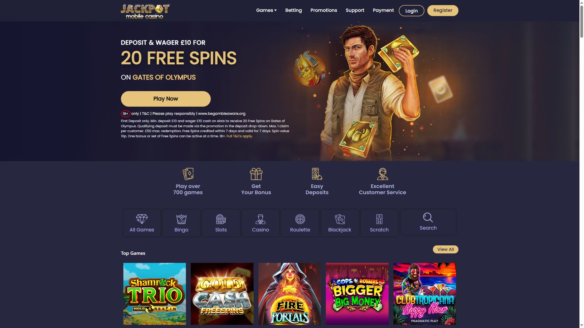 Jackpot Mobile Casino — Homepage (Desktop)
