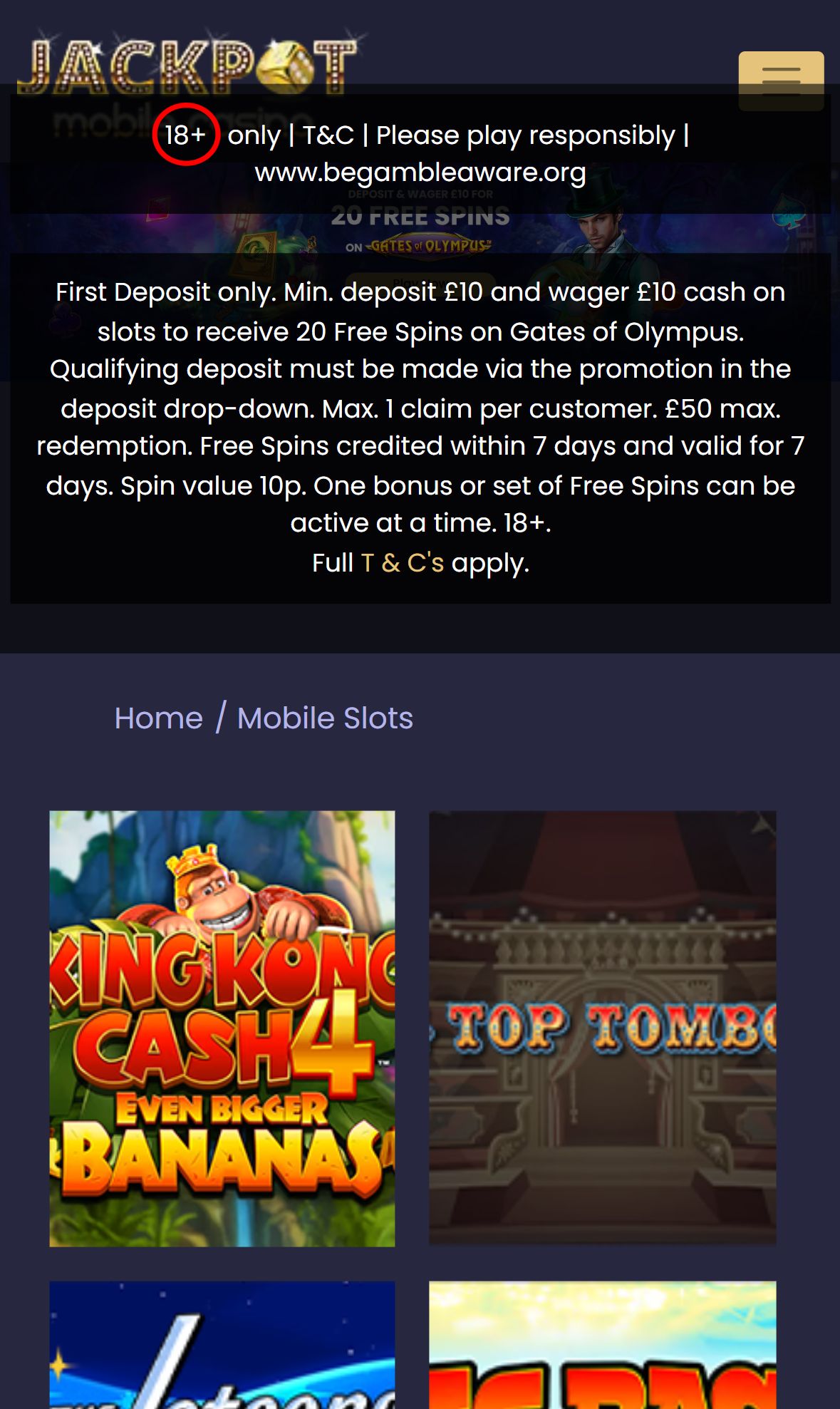 Jackpot Mobile Casino — Lobby (Mobile)