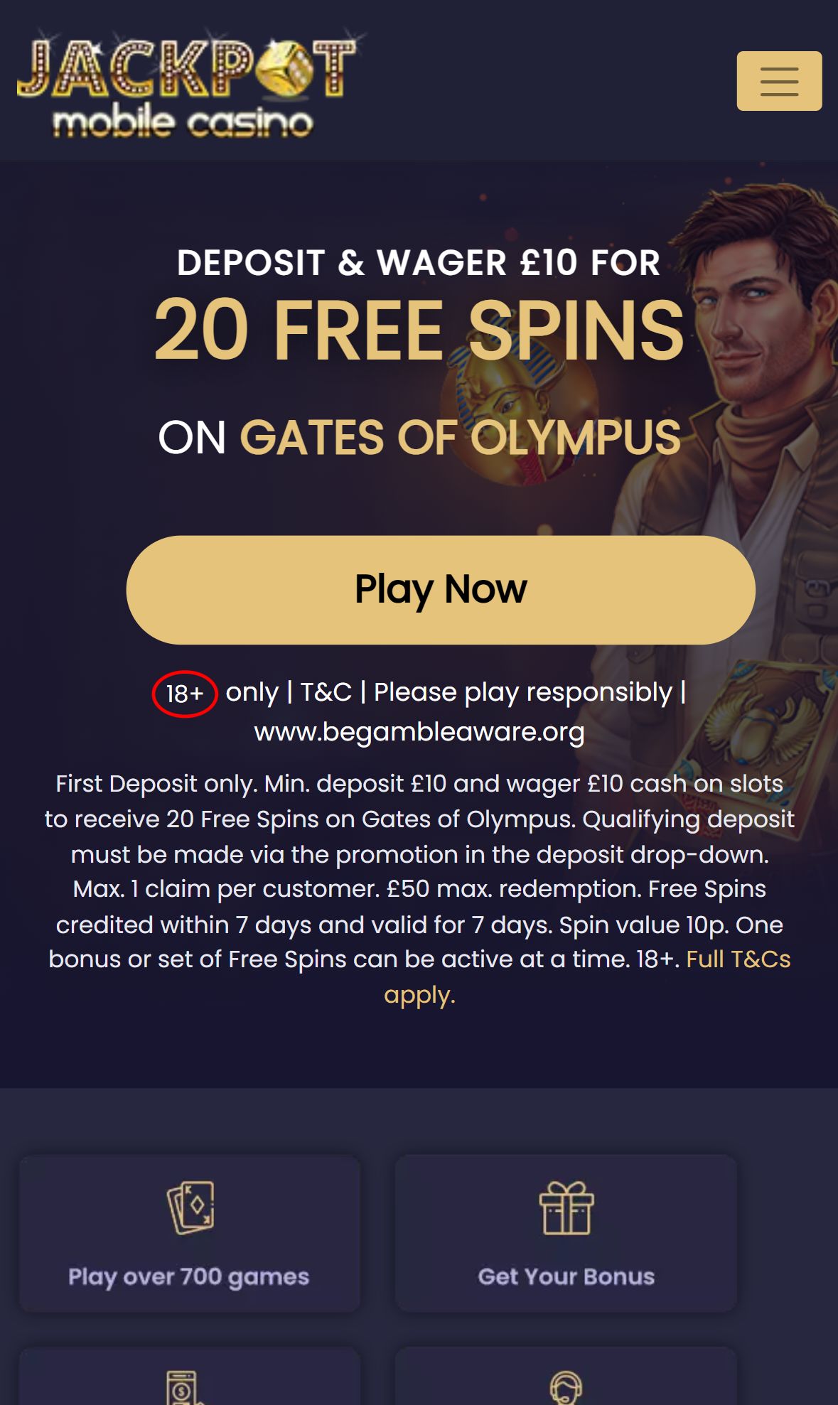 Jackpot Mobile Casino — Homepage (Mobile)