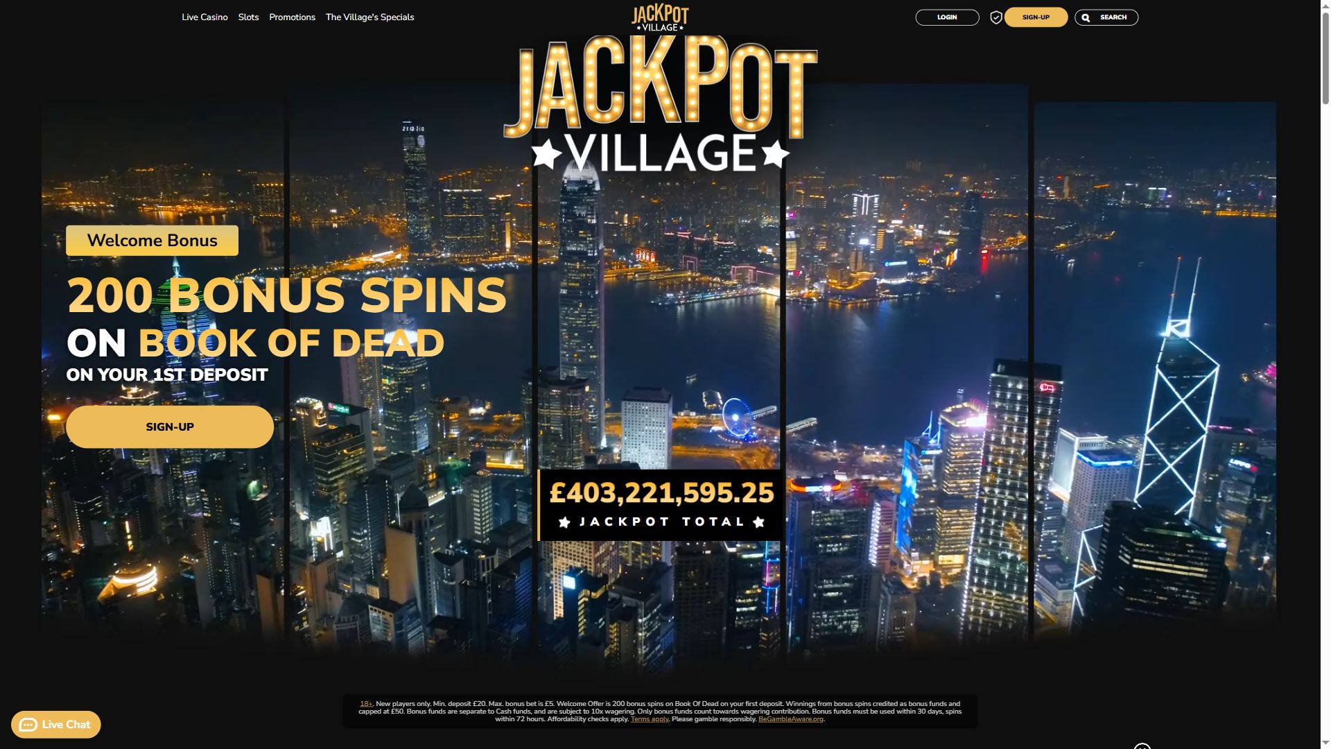 Jackpotvillage — Homepage (Desktop)
