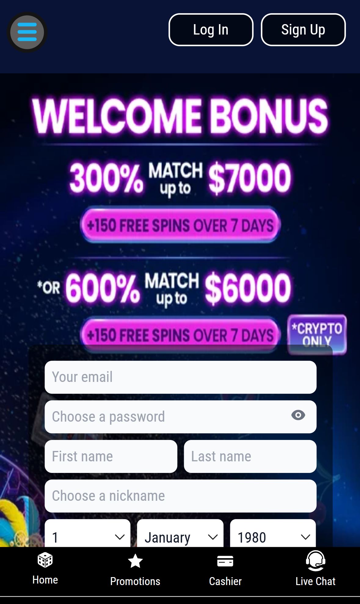 Jackpot Wheel — Homepage (Mobile)