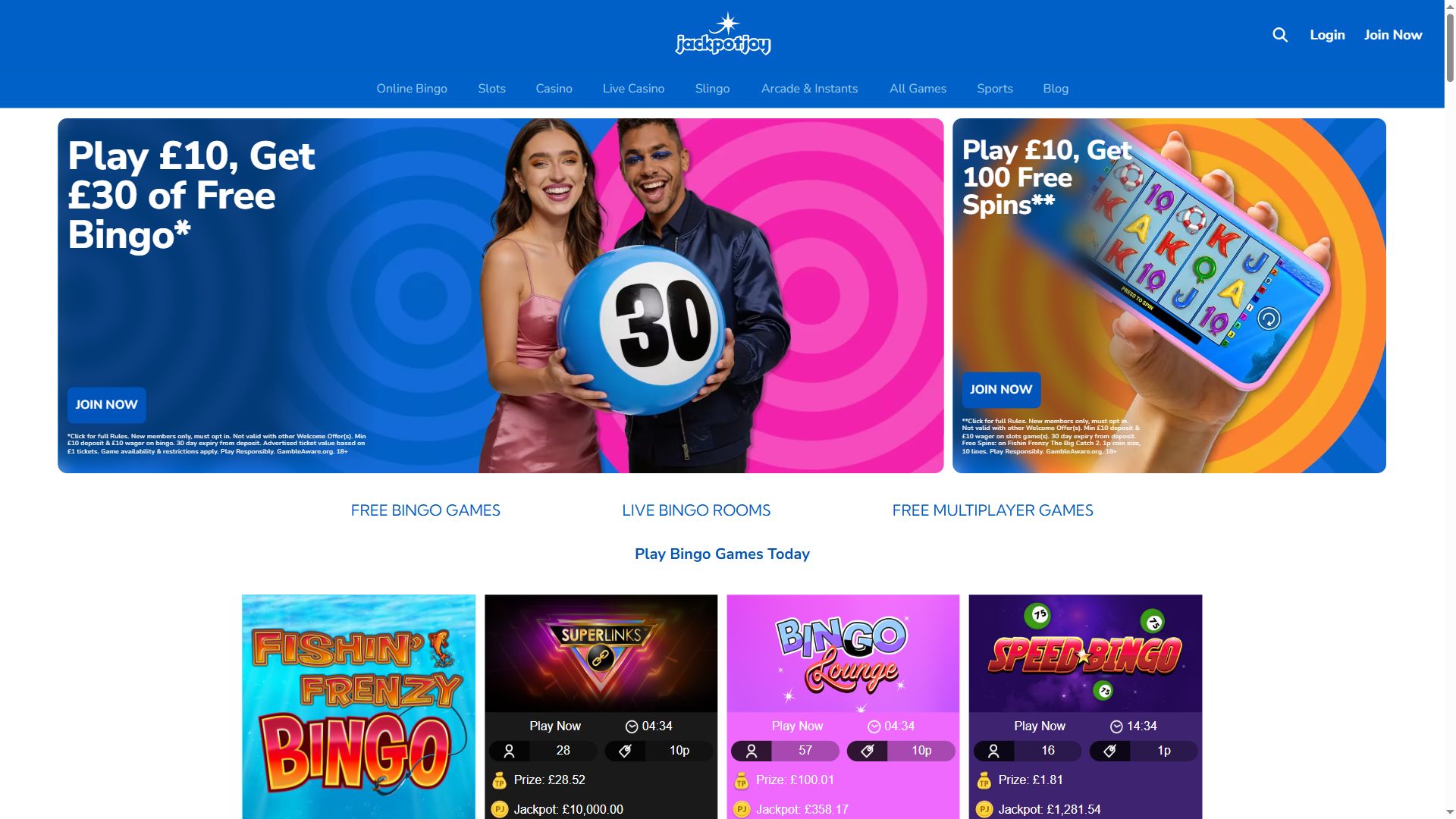 Jackpotjoy — Homepage (Desktop)