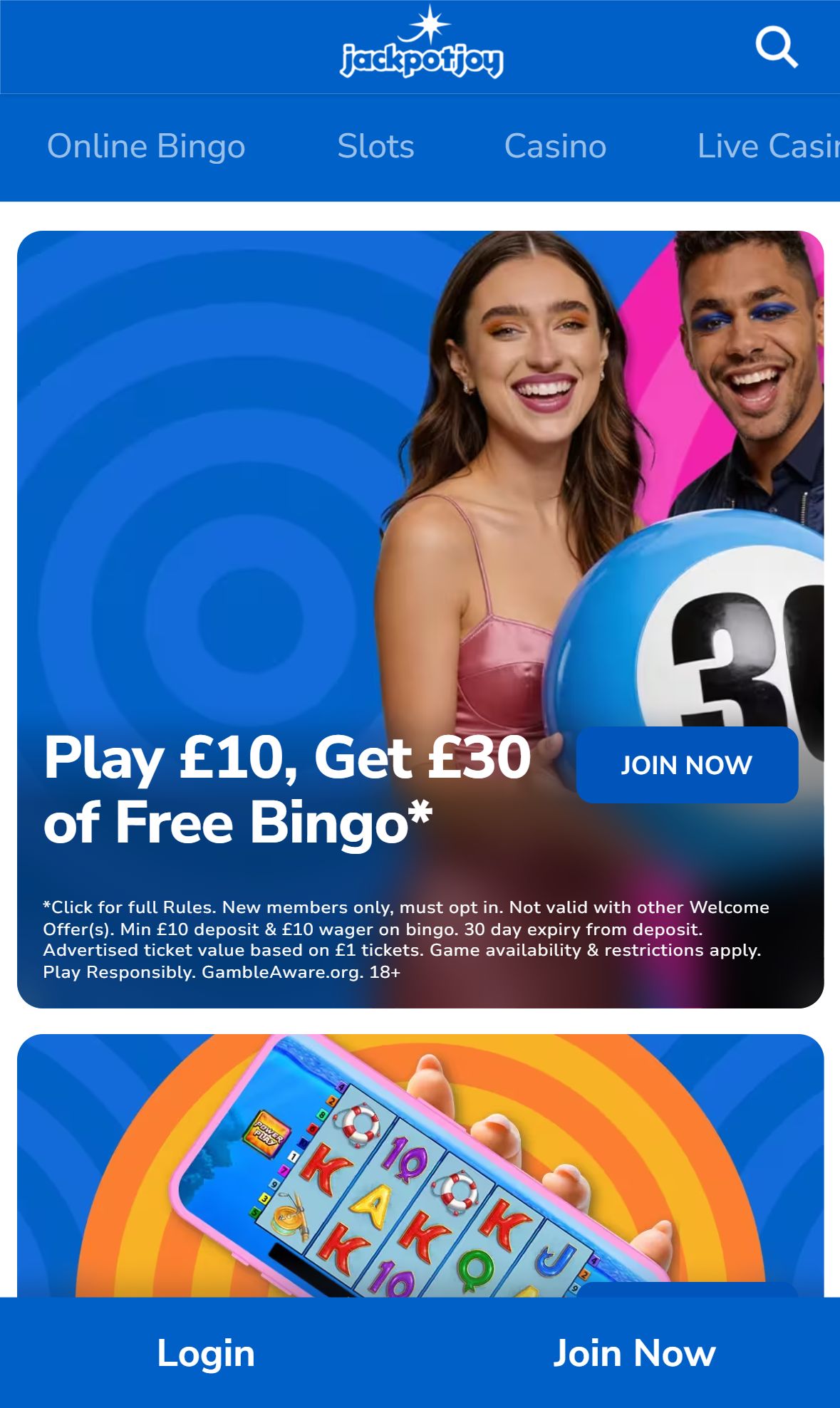 Jackpotjoy — Homepage (Mobile)
