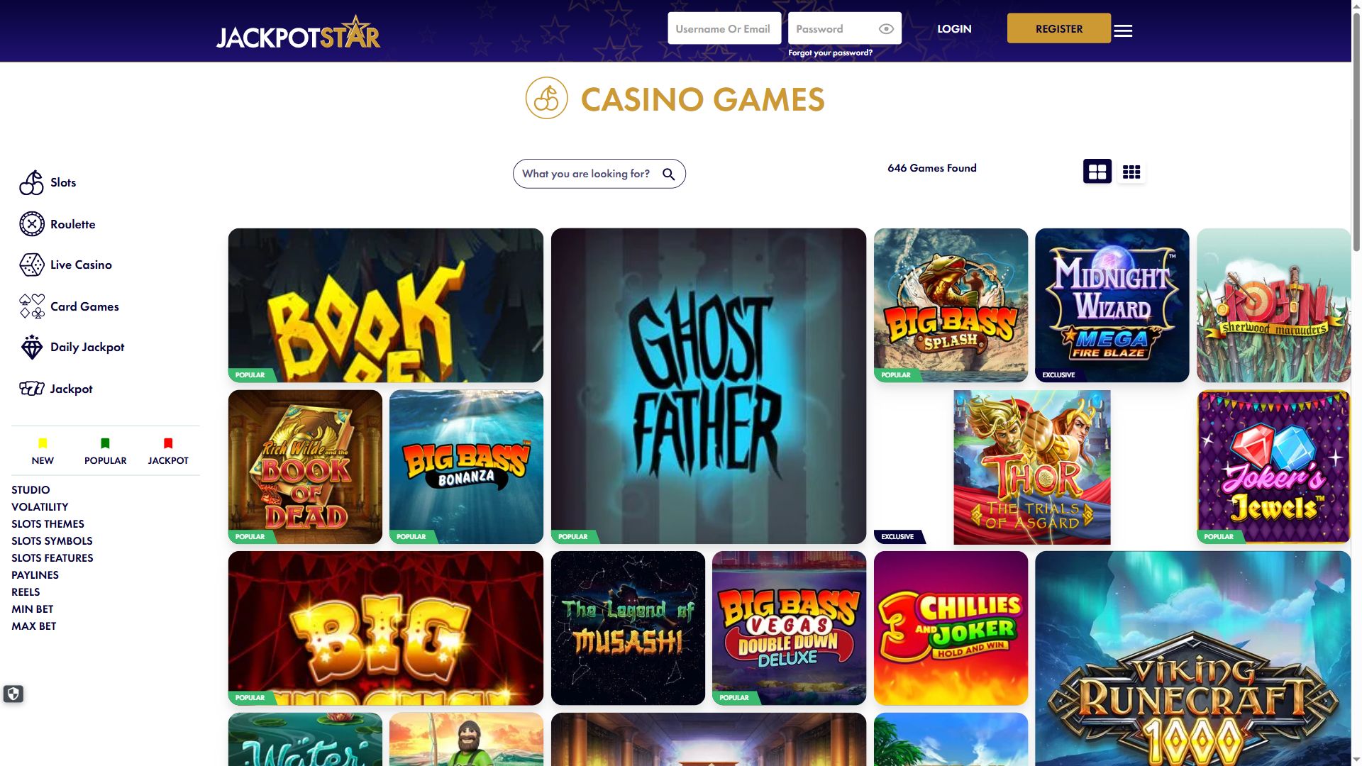 Jackpot Star — Lobby (Desktop)