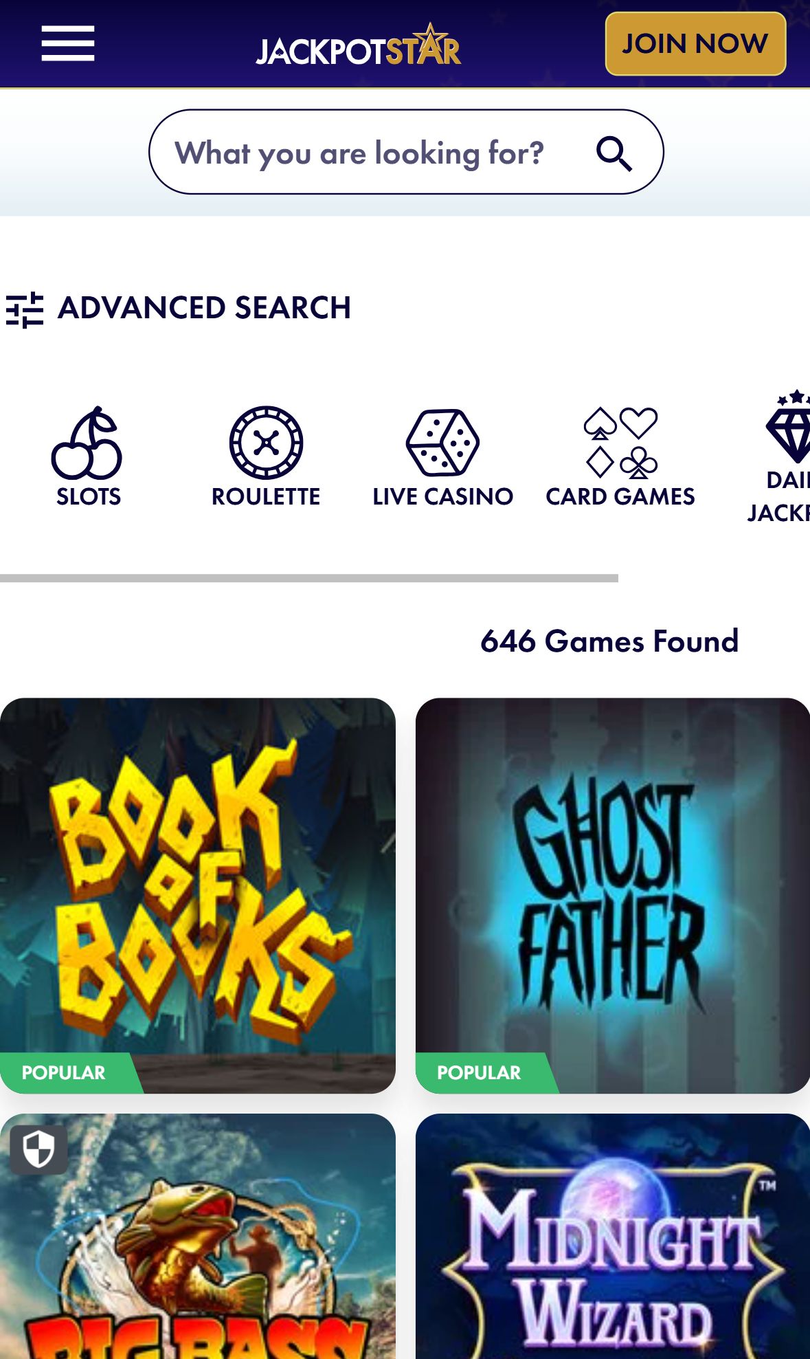 Jackpot Star — Lobby (Mobile)