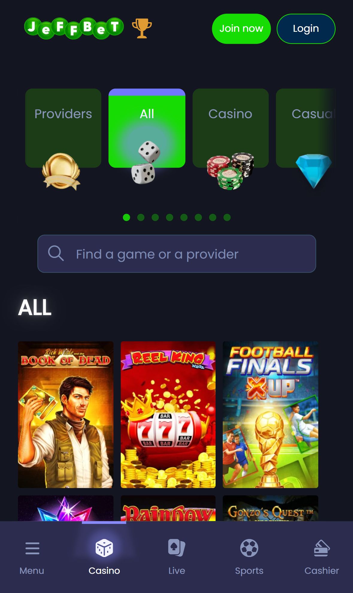 JeffBet — Lobby (Mobile)