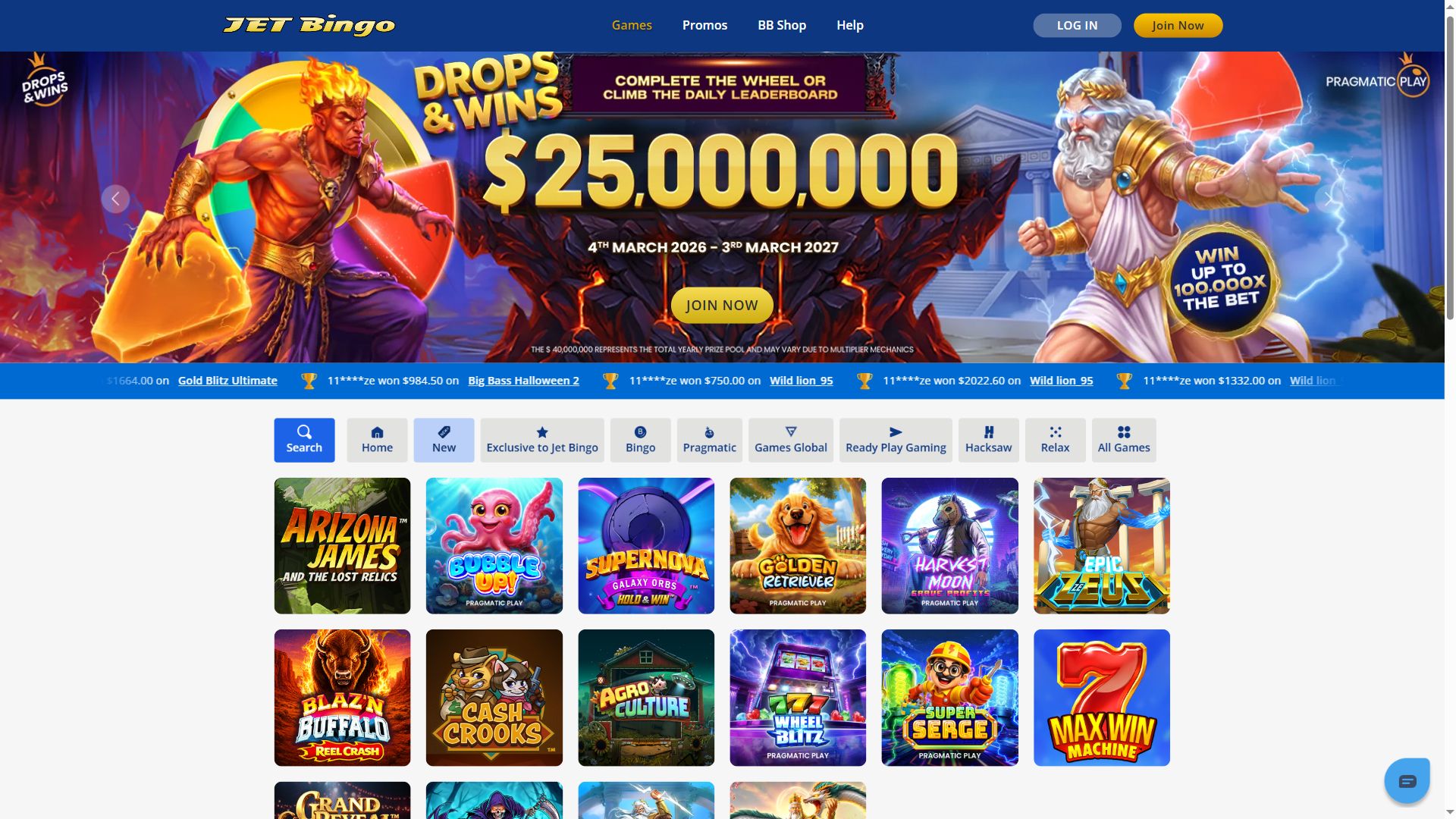 Jetbingo — Lobby (Desktop)