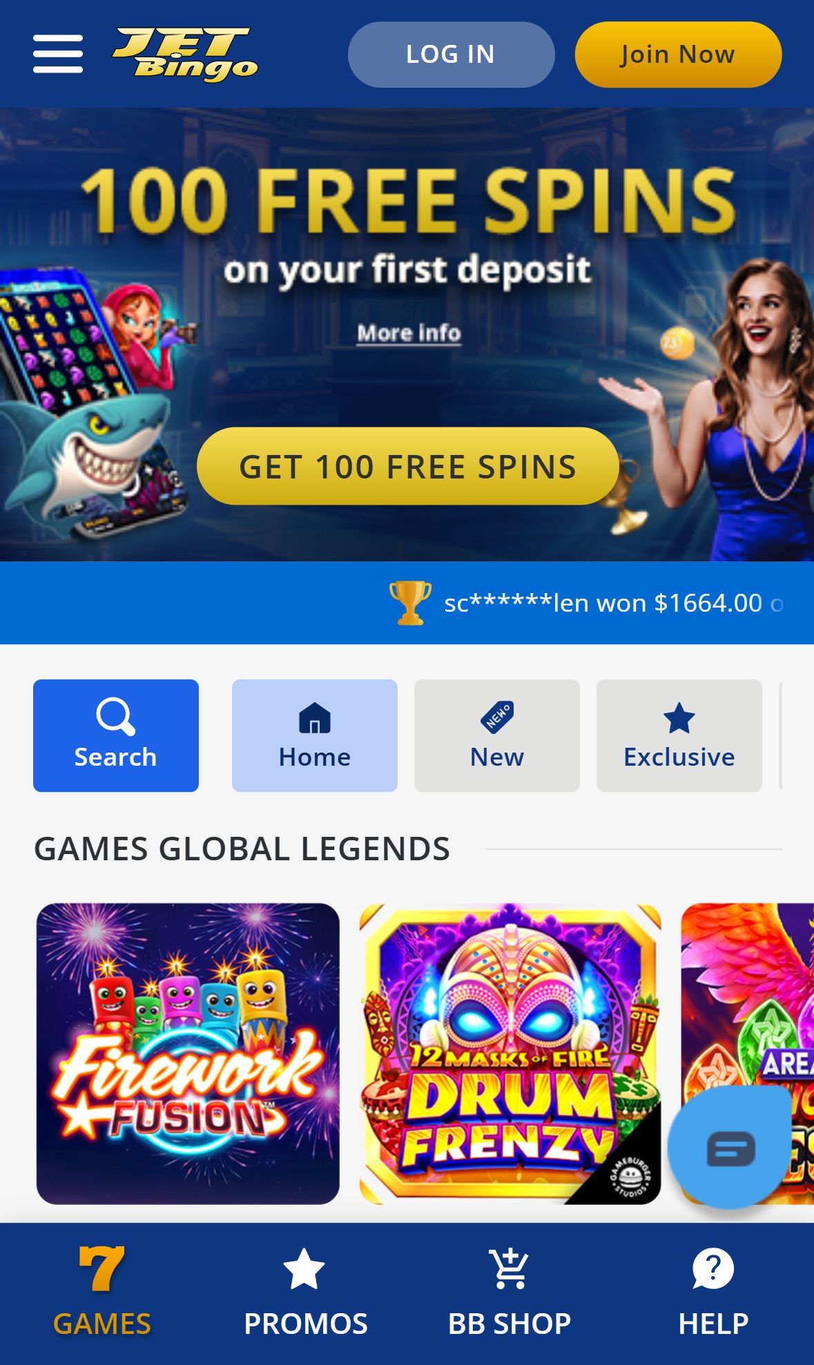 Jetbingo — Lobby (Mobile)