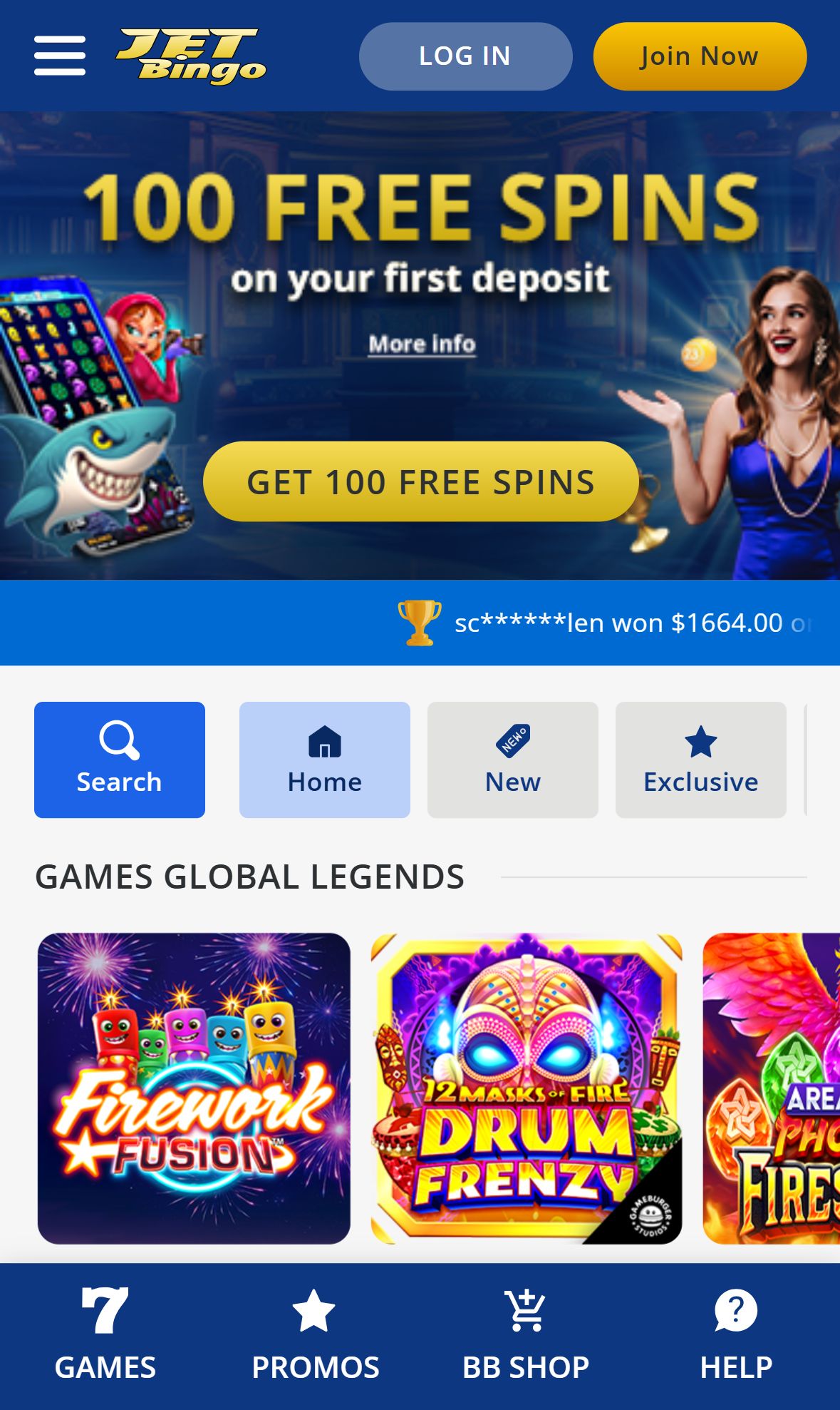 Jetbingo — Homepage (Mobile)