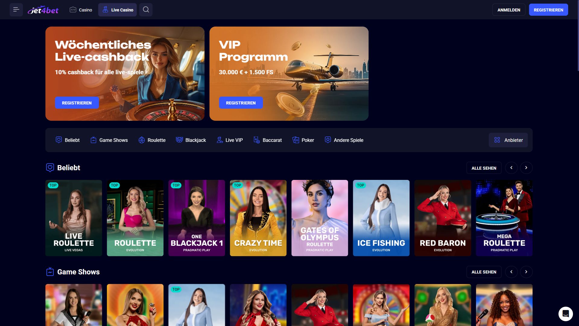 Jet4Bet — Lobby (Desktop)