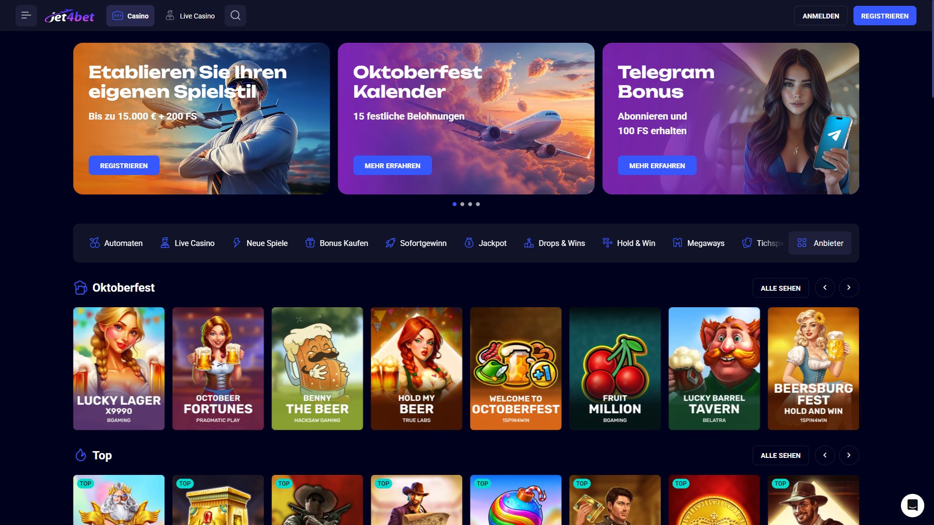 Jet4Bet — Startseite (Desktop)