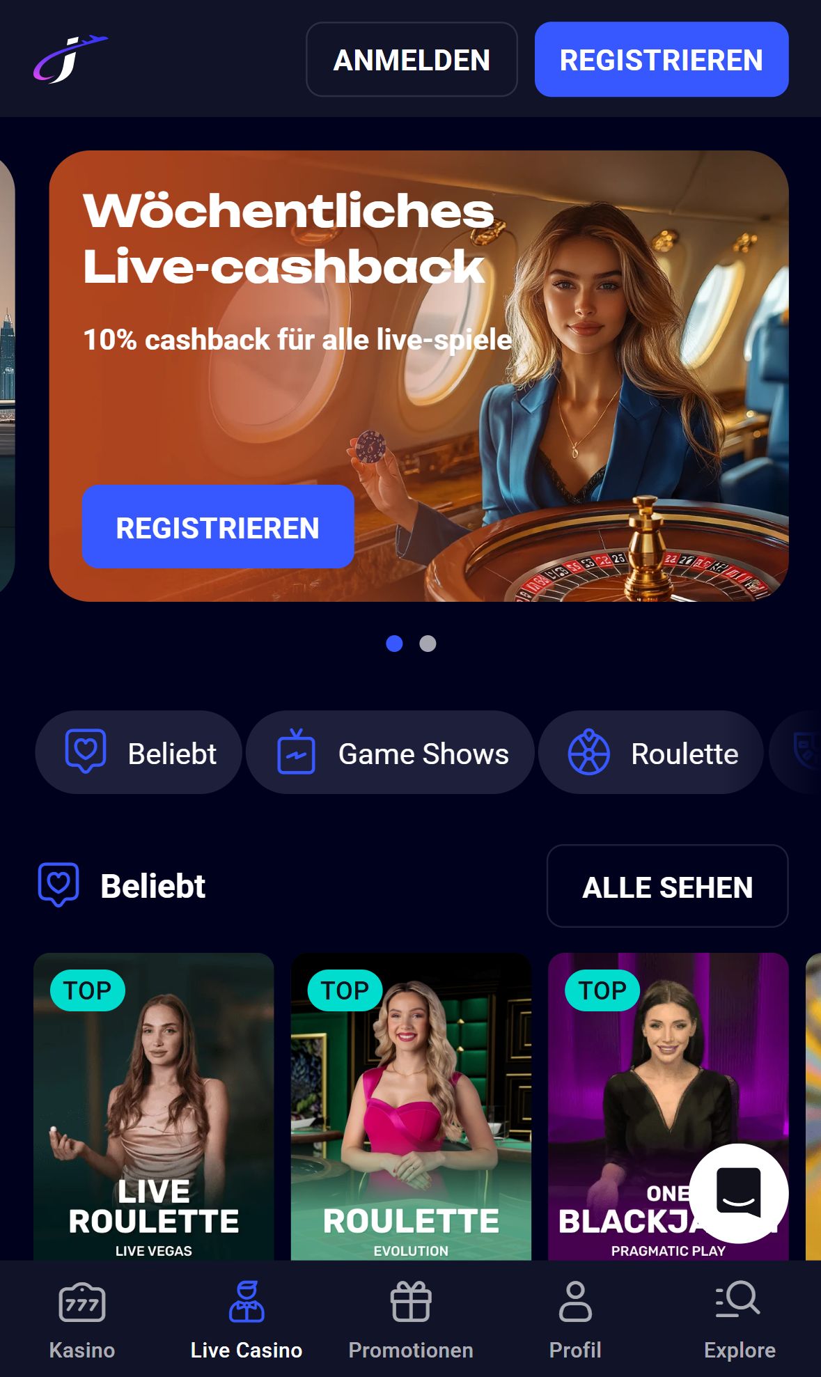 Jet4Bet — Startseite (Mobil)