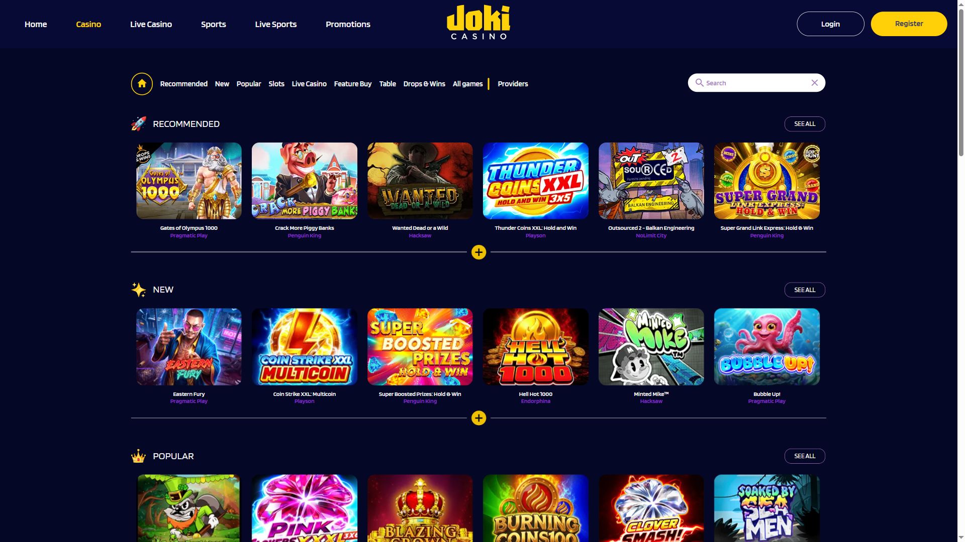 Jokicasino — Lobby (Desktop)