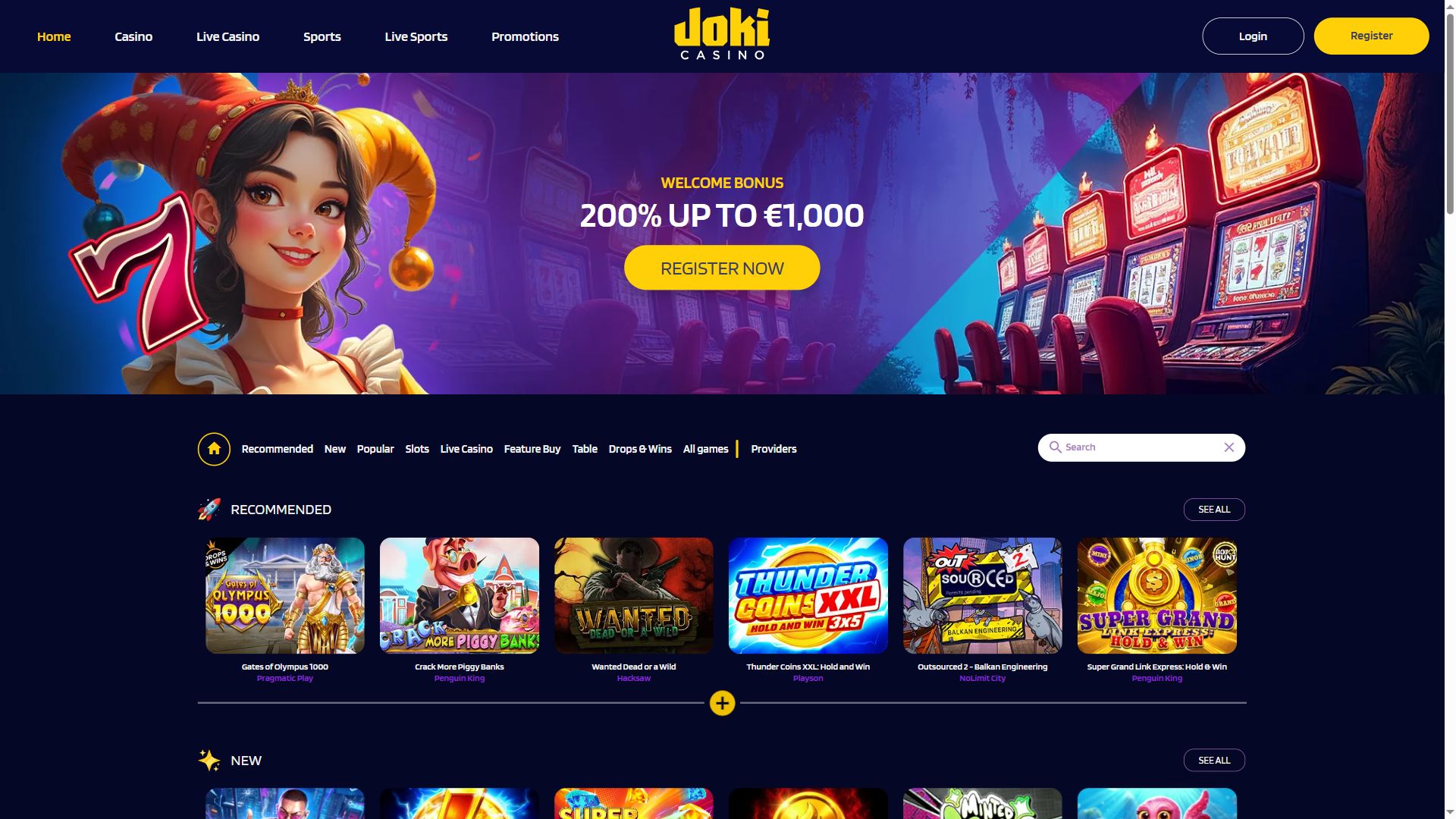Jokicasino — Homepage (Desktop)