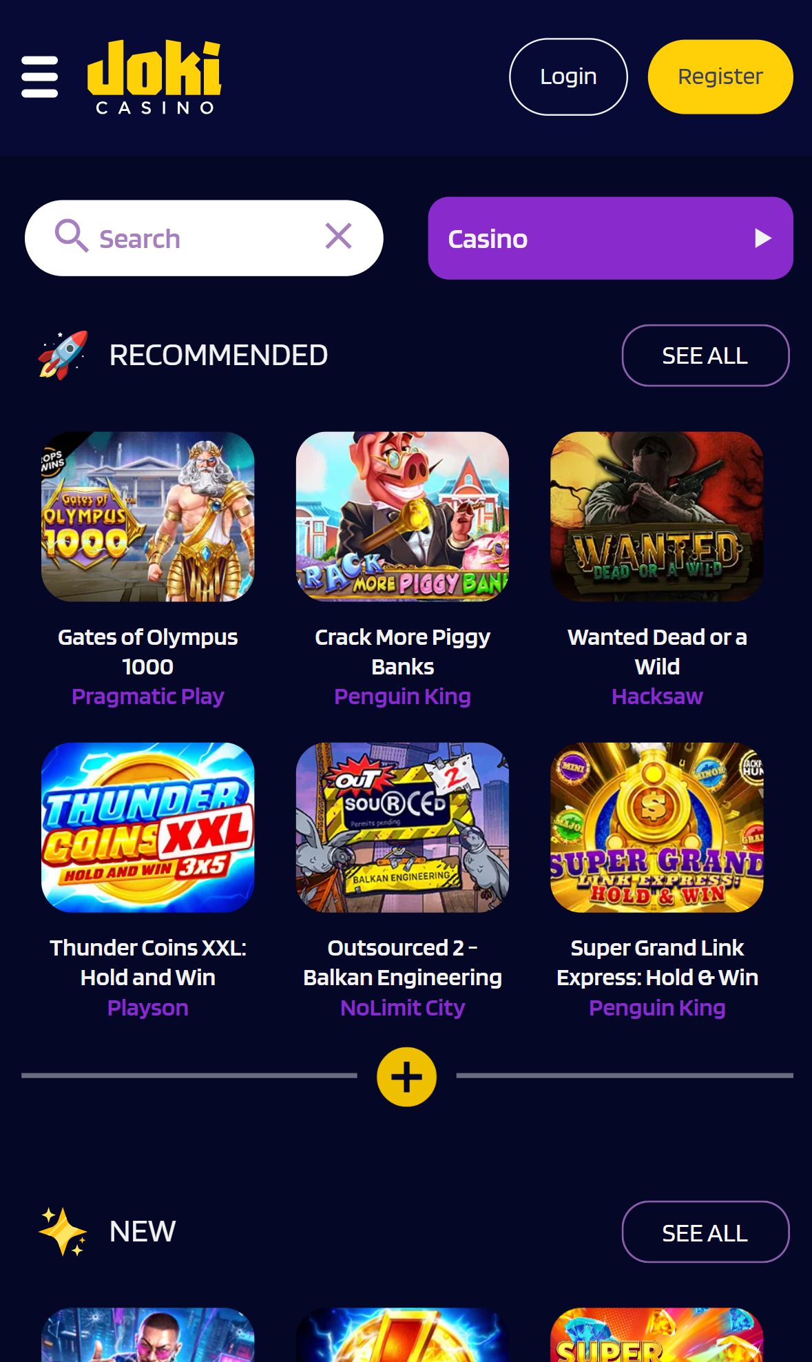 Jokicasino — Lobby (Mobile)
