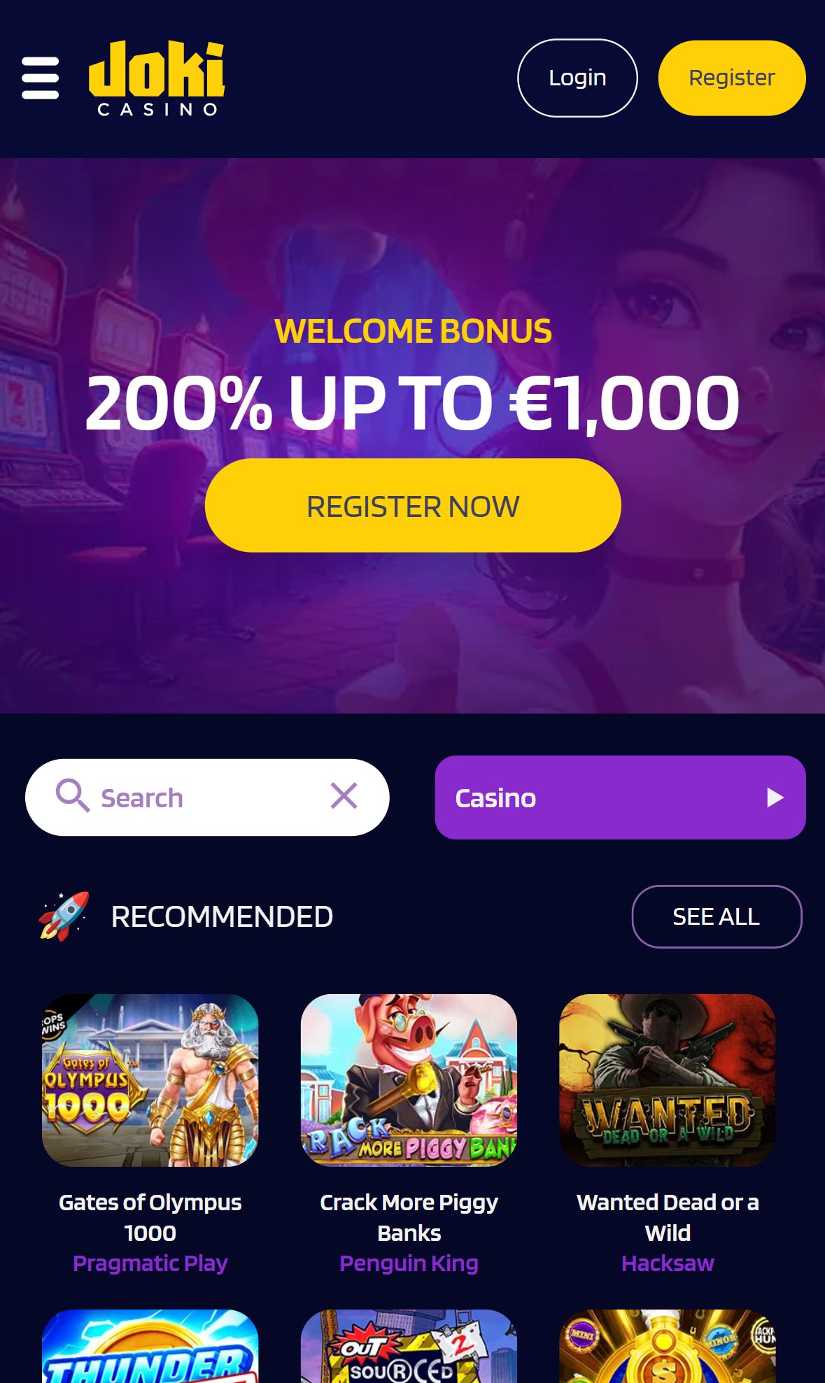 Jokicasino — Homepage (Mobile)