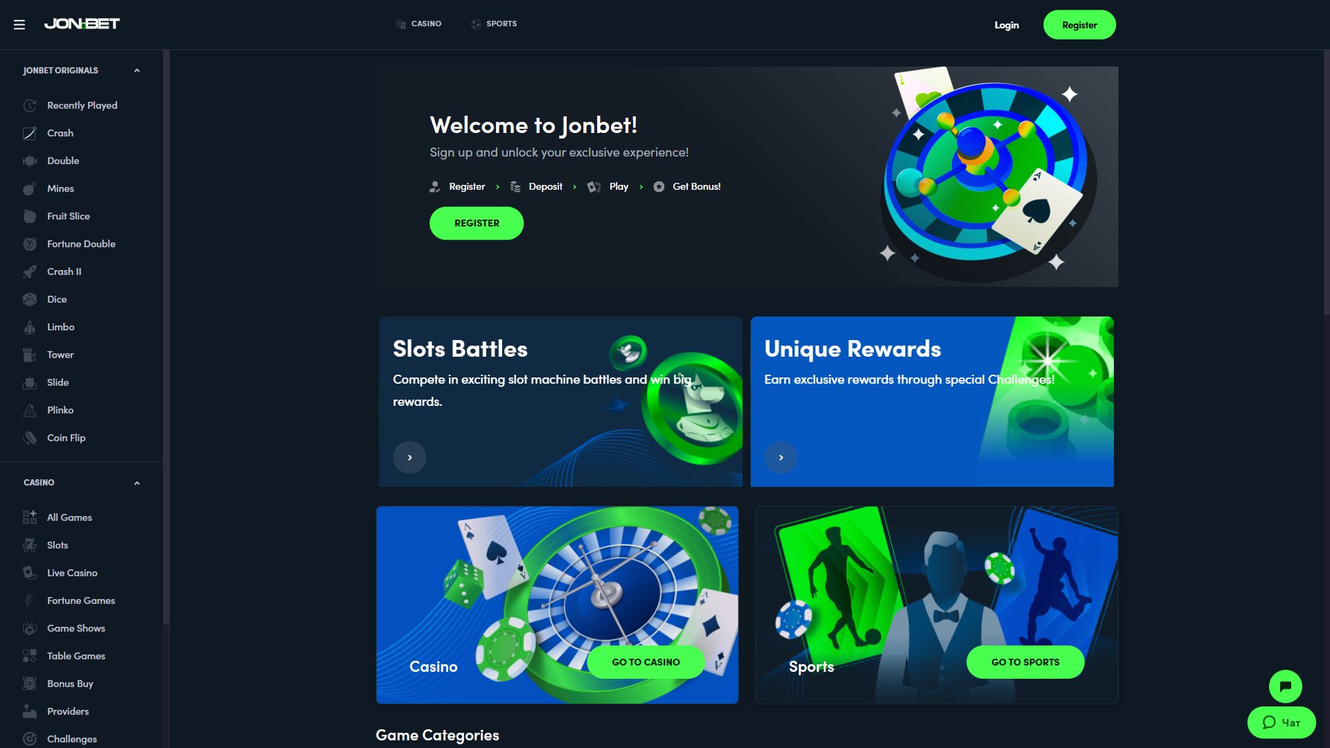 Jonbet — Homepage (Desktop)