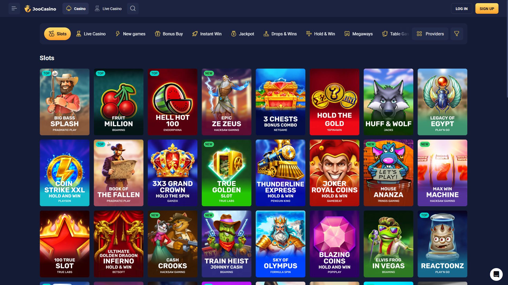 JooCasino — Lobby (Desktop)