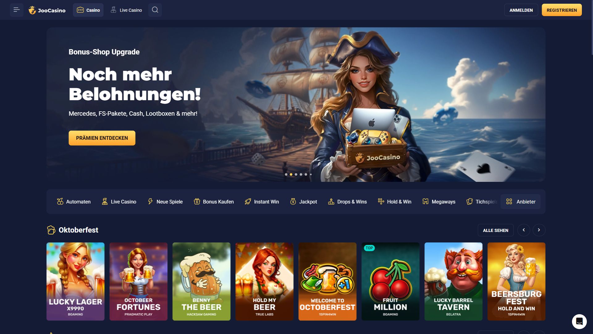 JooCasino — Startseite (Desktop)