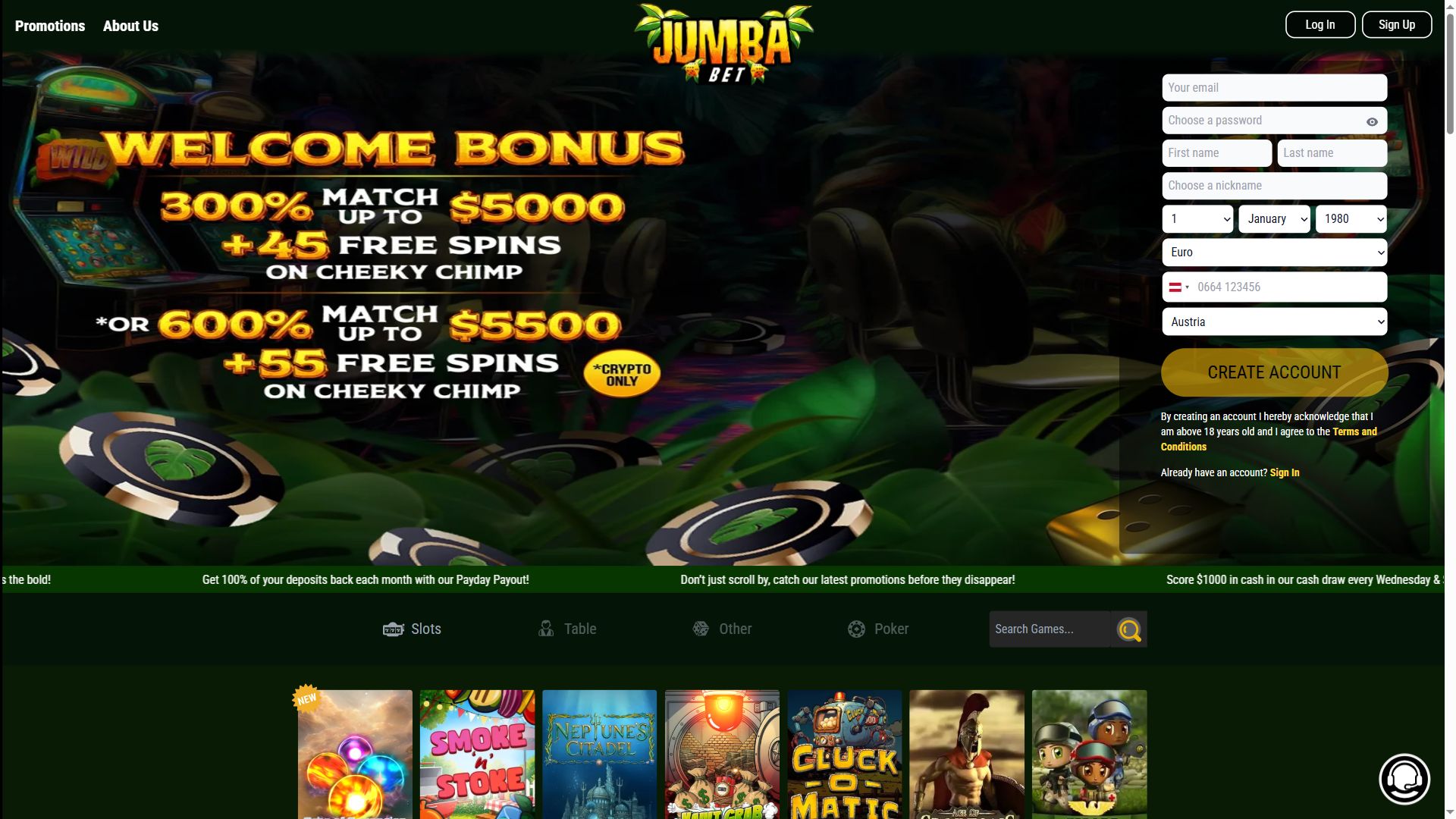 Jumbabet — Homepage (Desktop)