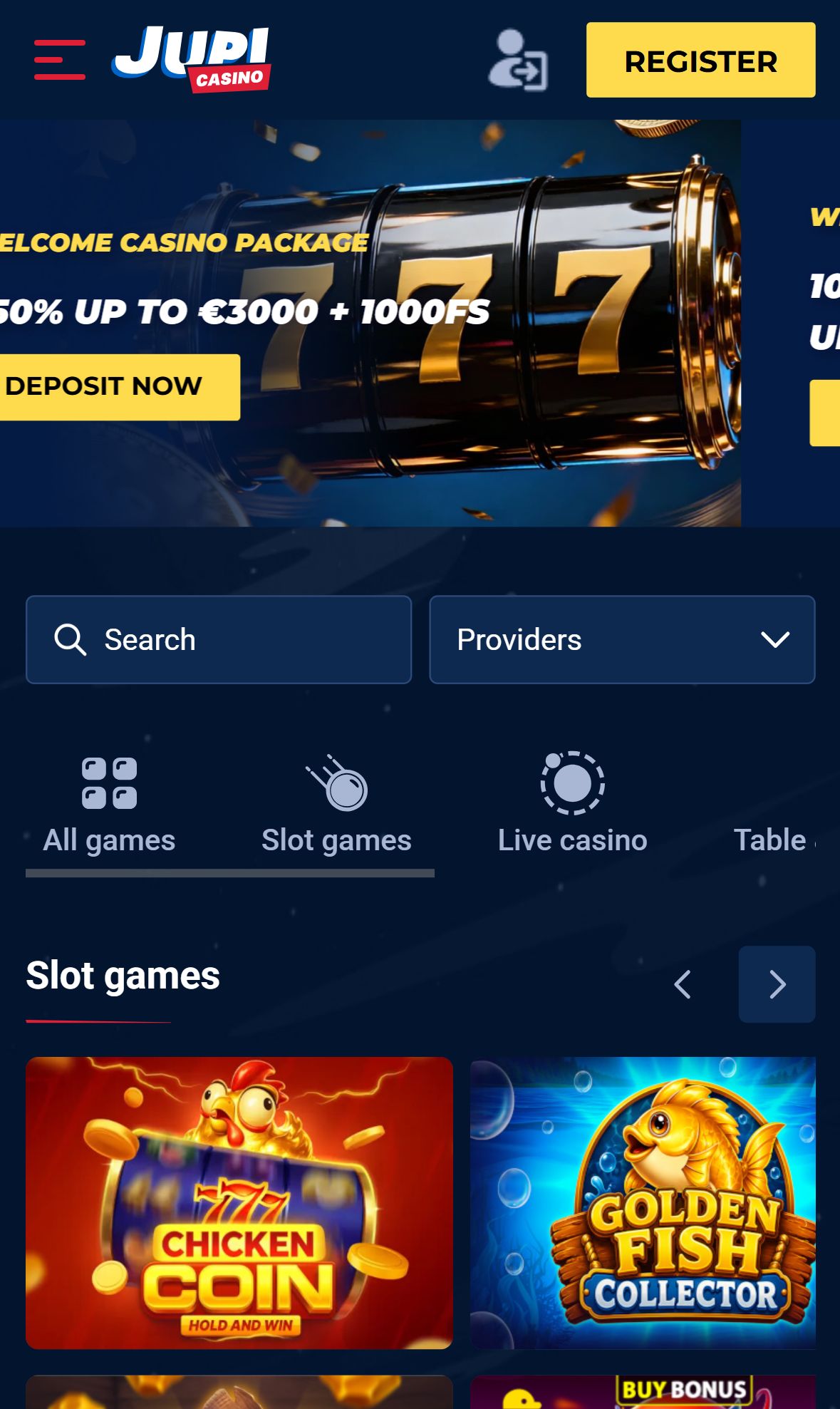 Jupi Casino — Homepage (Mobile)