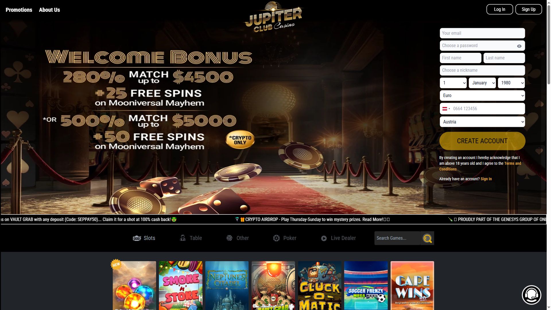 Jupiter Club — Homepage (Desktop)