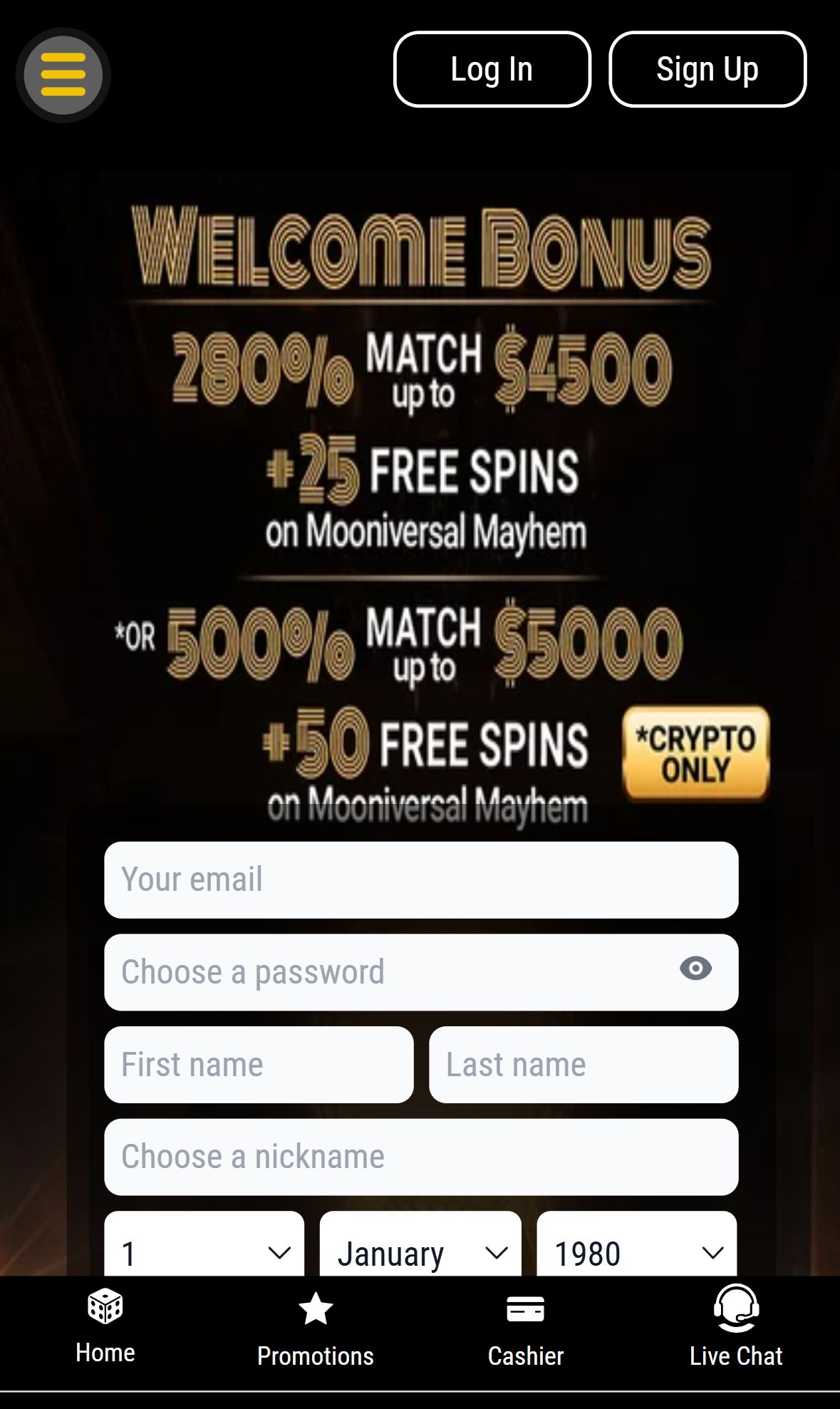 Jupiter Club — Homepage (Mobile)