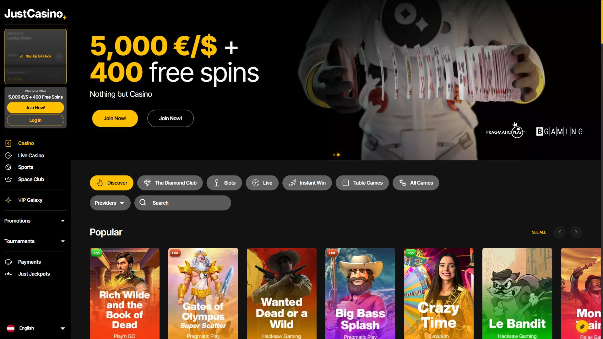 JustCasino — Homepage (Desktop)