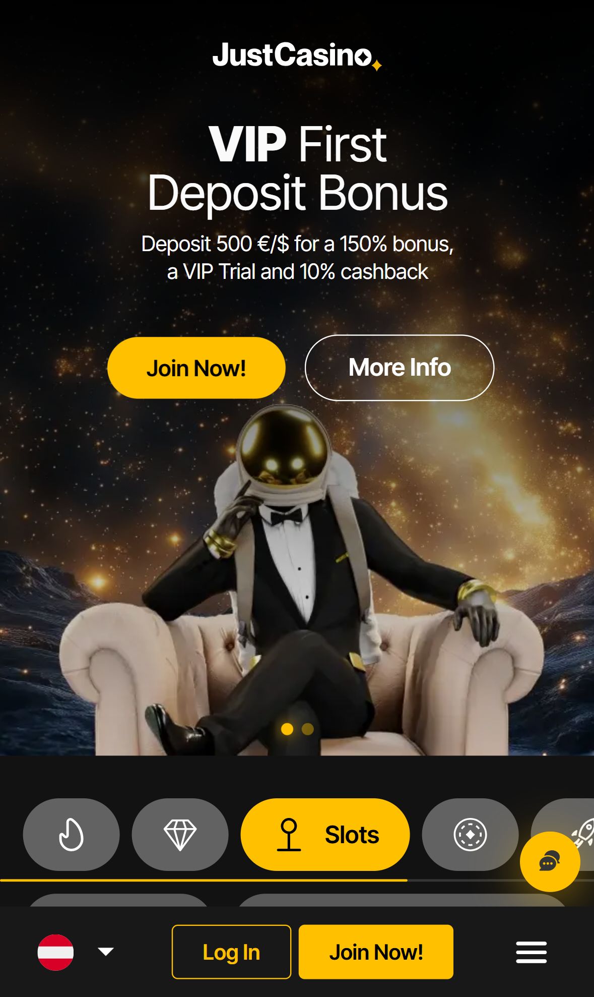 JustCasino — Lobby (Mobile)