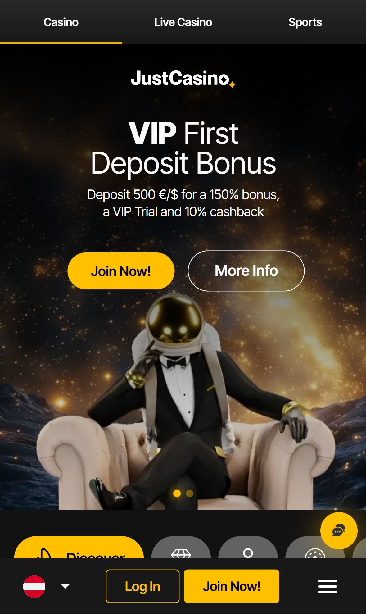 JustCasino — Homepage (Mobile)