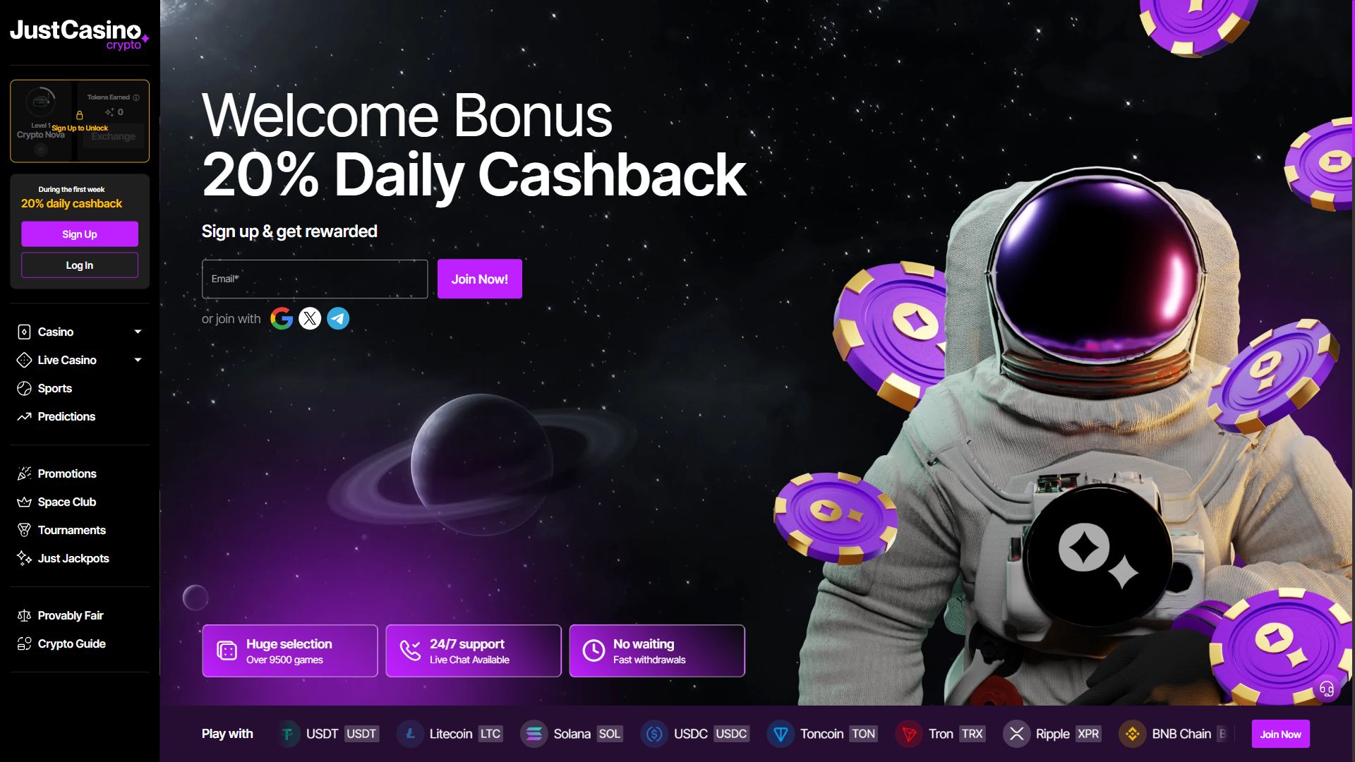 Justcasino.io — Homepage (Desktop)