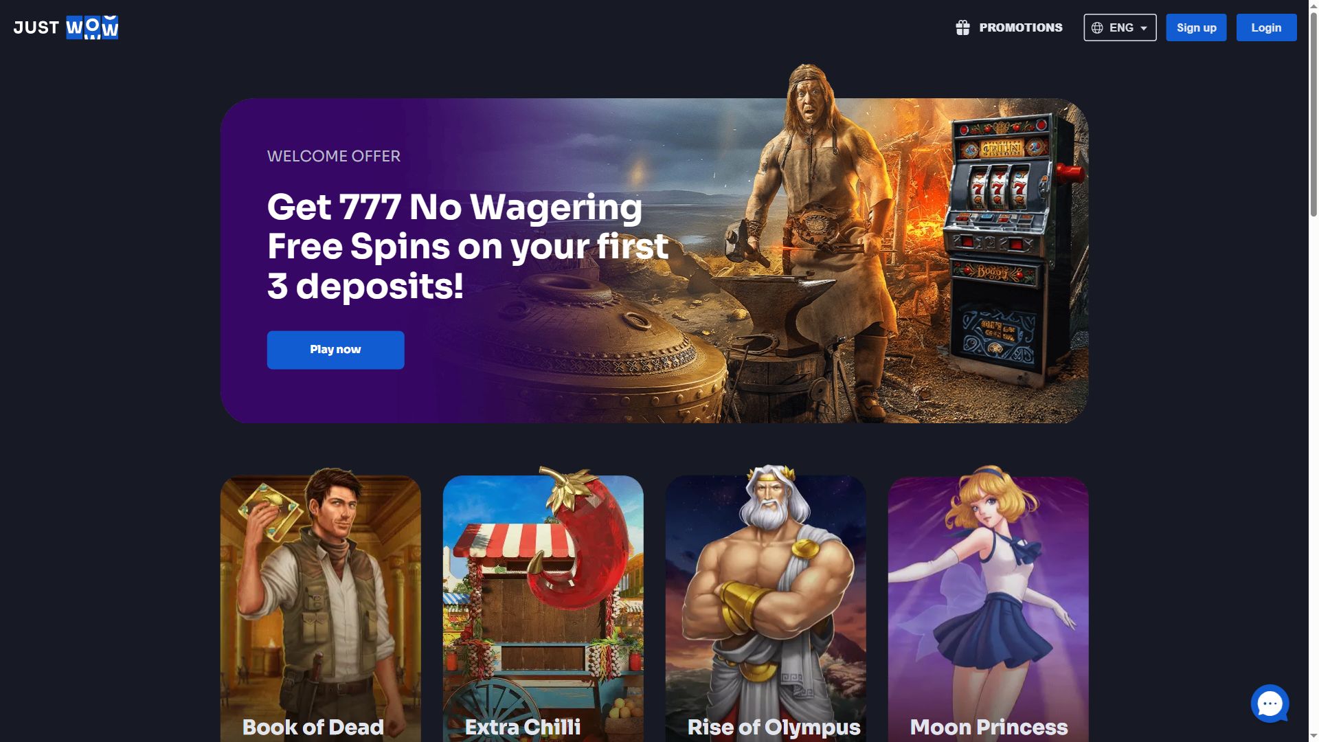 JustWOW Casino — Homepage (Desktop)