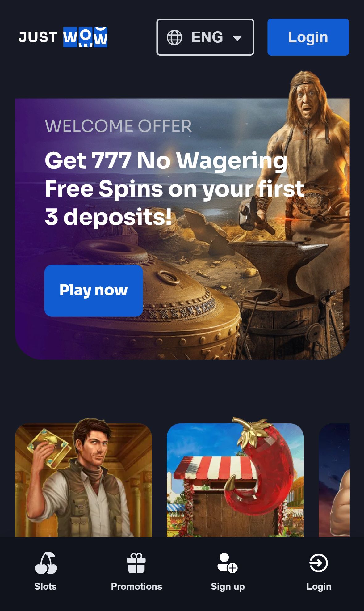 JustWOW Casino — Homepage (Mobile)
