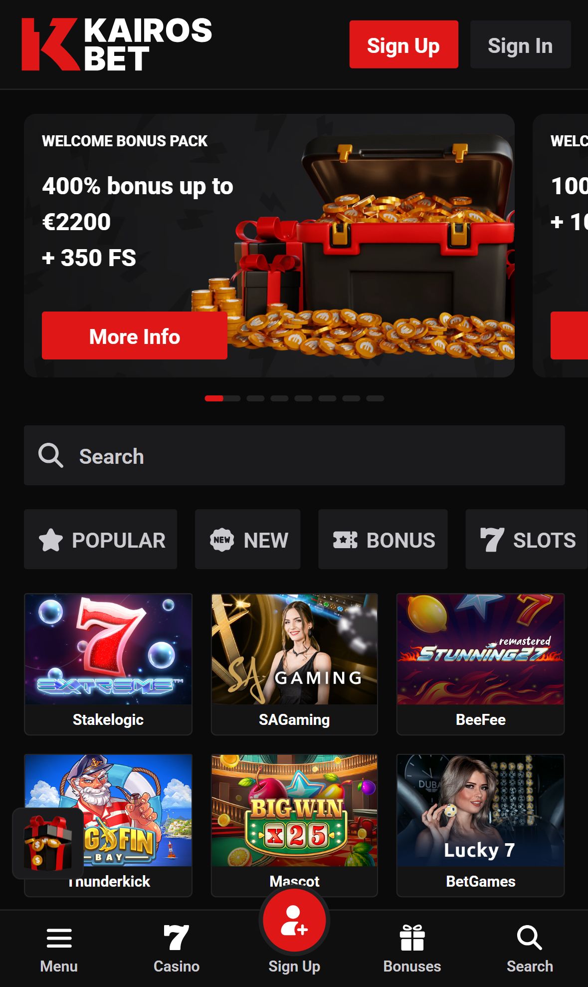 Kairosbet — Lobby (Mobile)