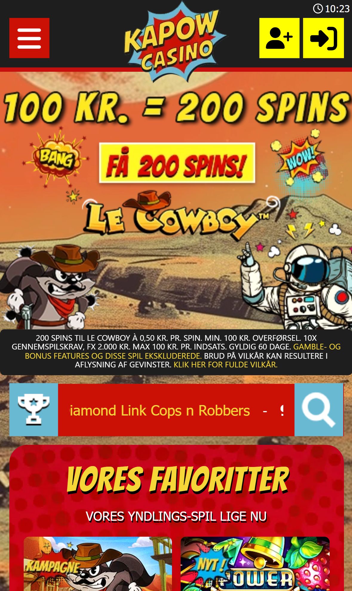 Kapow Casino — Homepage (Mobile)