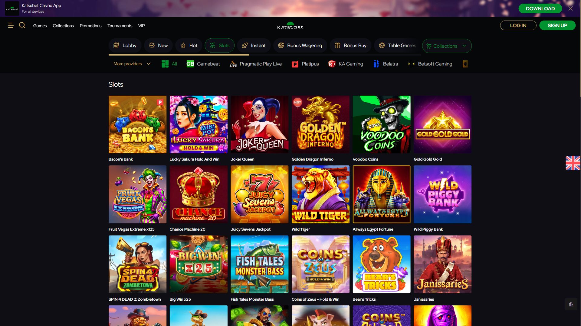 KatsuBet — Lobby (Desktop)