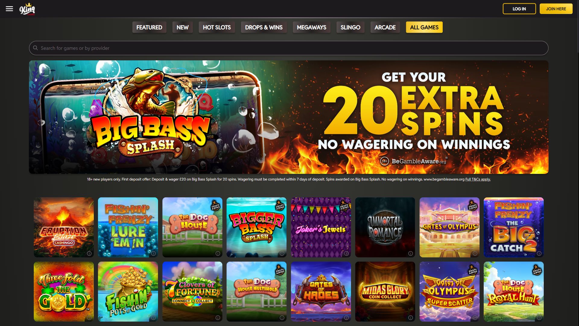 King Casino — Lobby (Desktop)