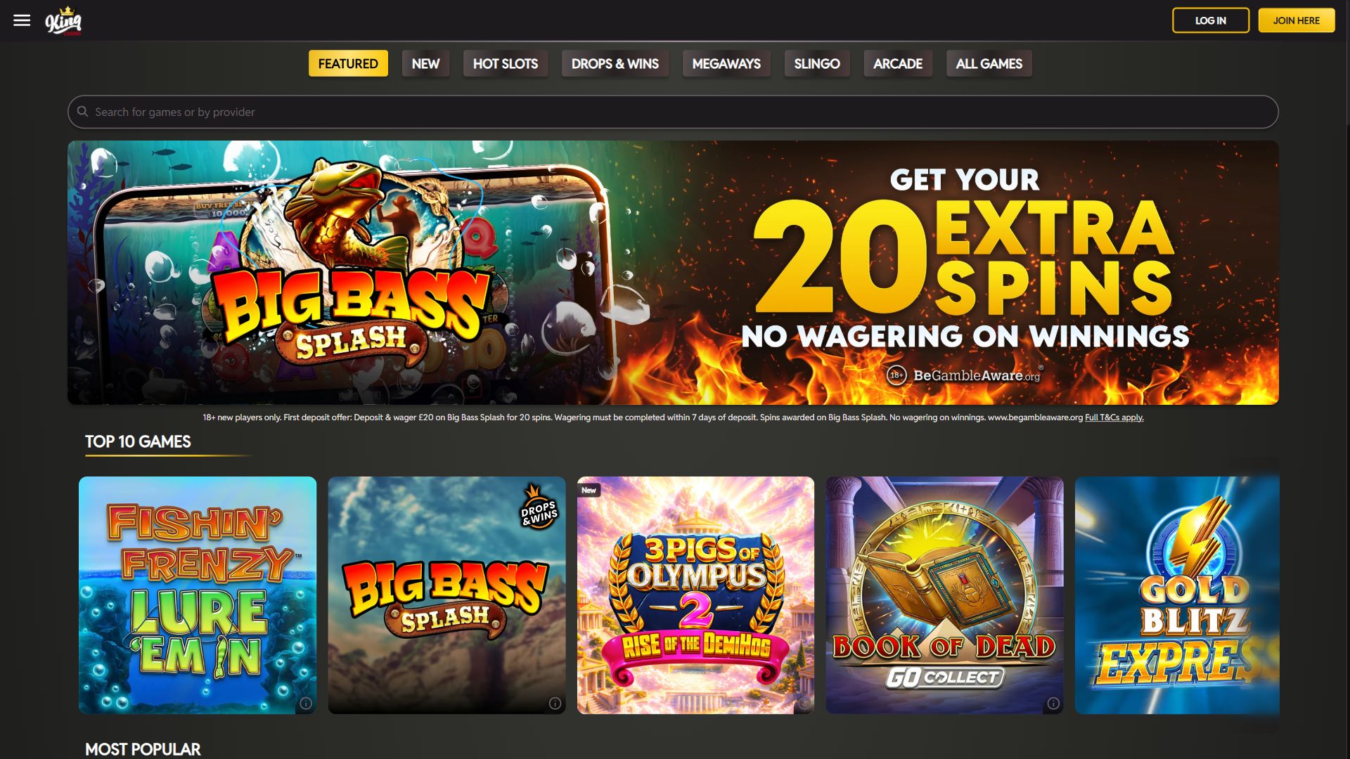 King Casino — Homepage (Desktop)