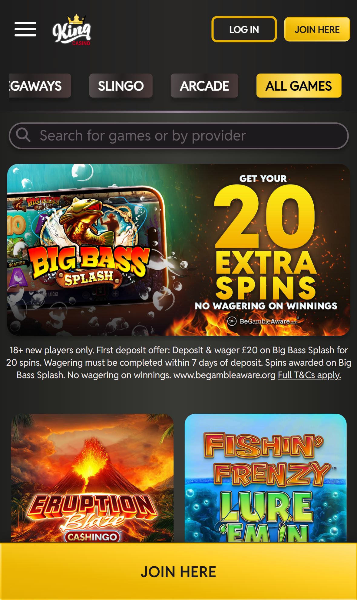 King Casino — Lobby (Mobile)