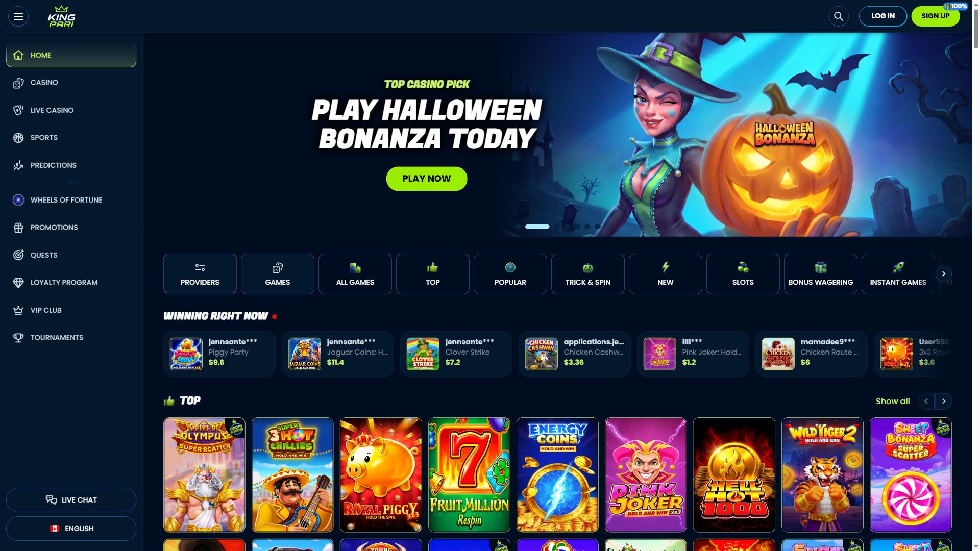King Pari — Homepage (Desktop)