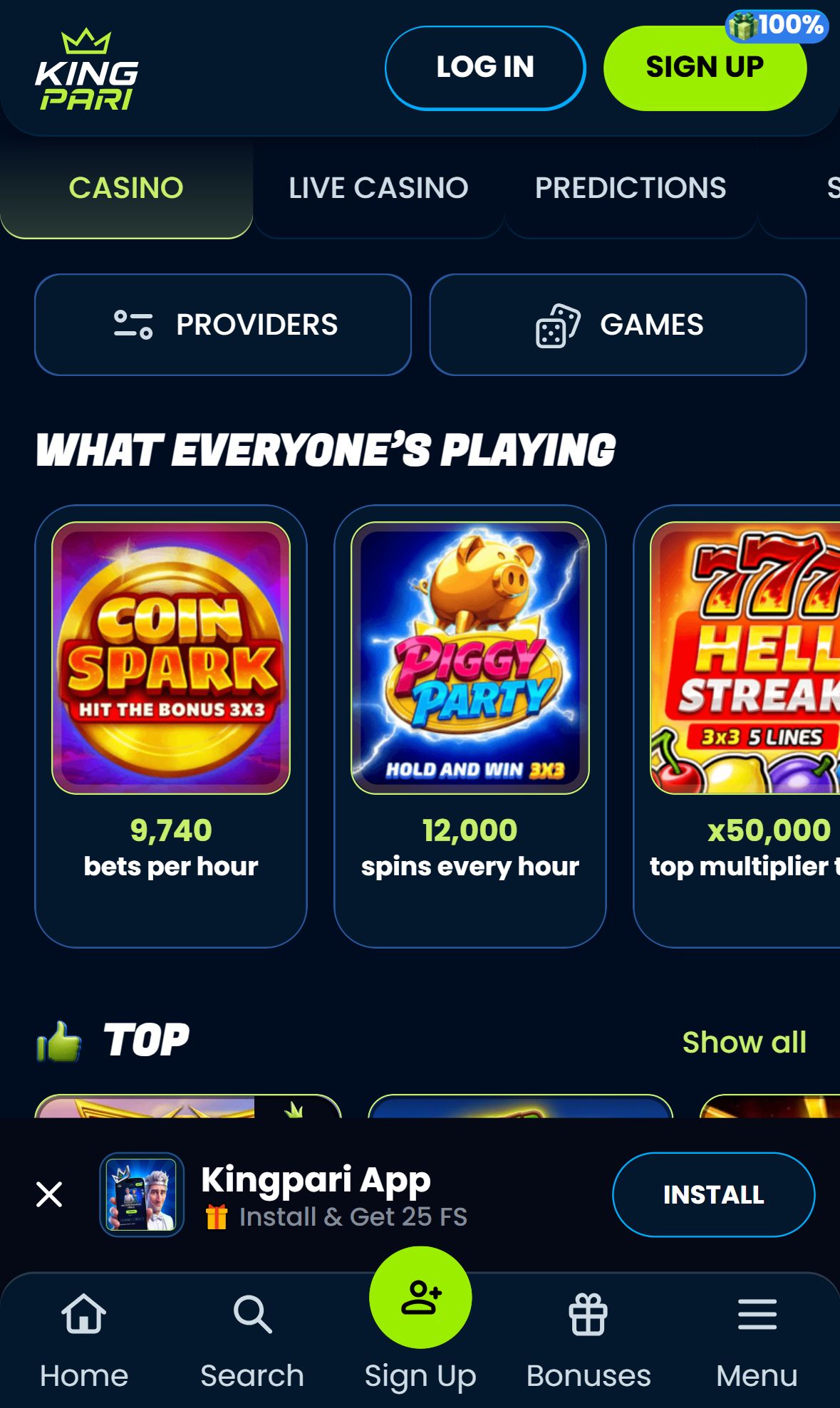 King Pari — Lobby (Mobile)