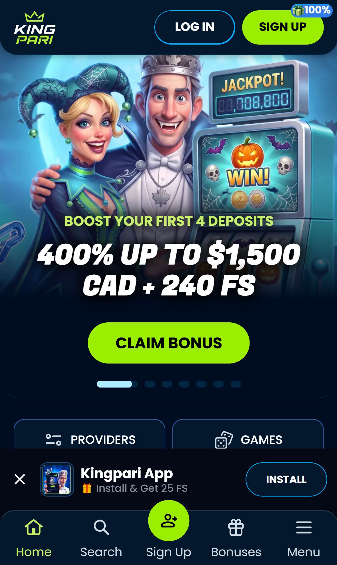 King Pari — Homepage (Mobile)