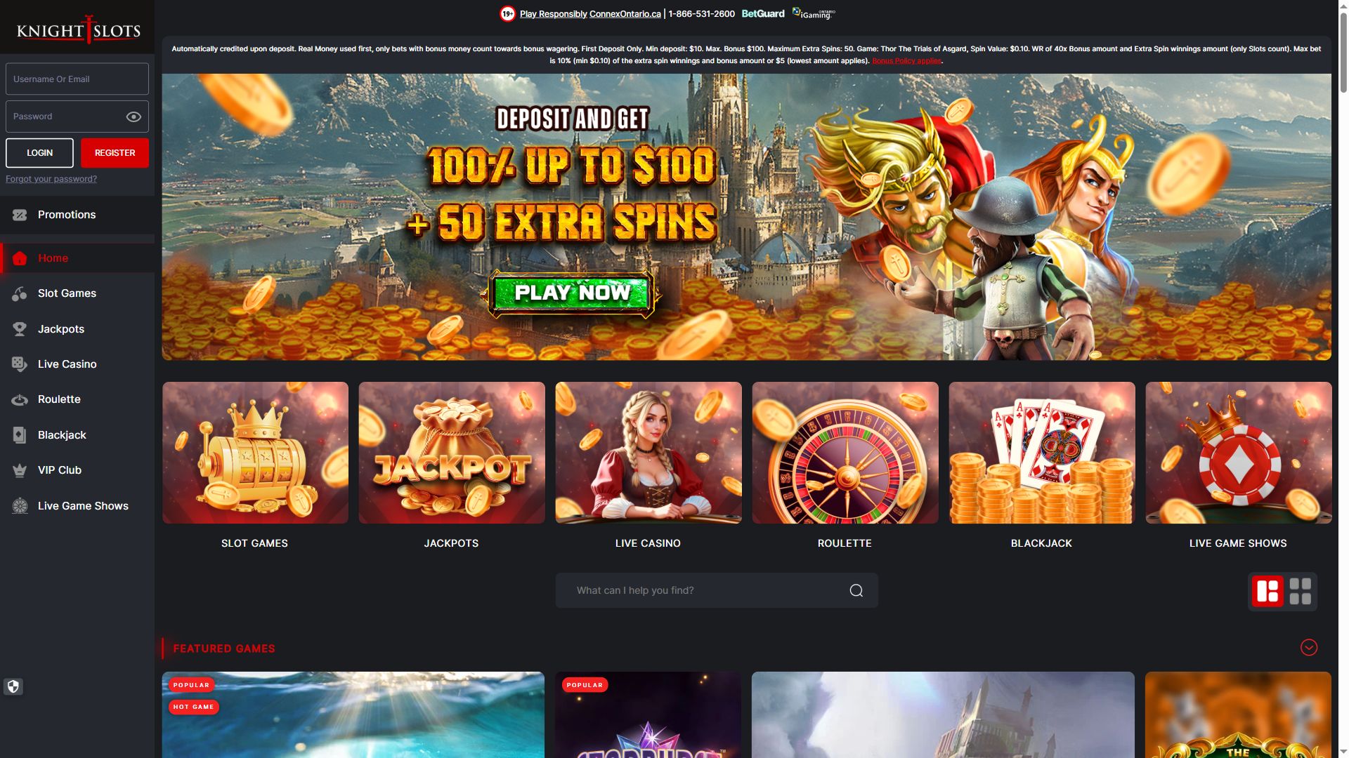 Knight Slots — Homepage (Desktop)