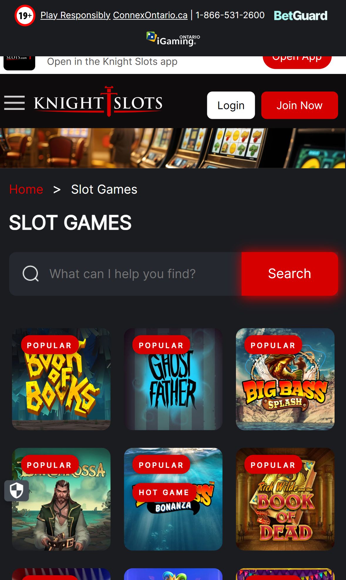 Knight Slots — Lobby (Mobile)