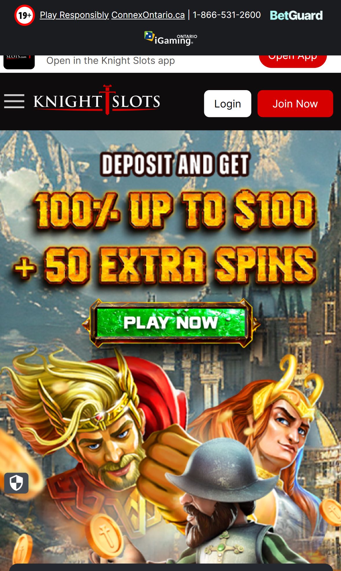 Knight Slots — Homepage (Mobile)
